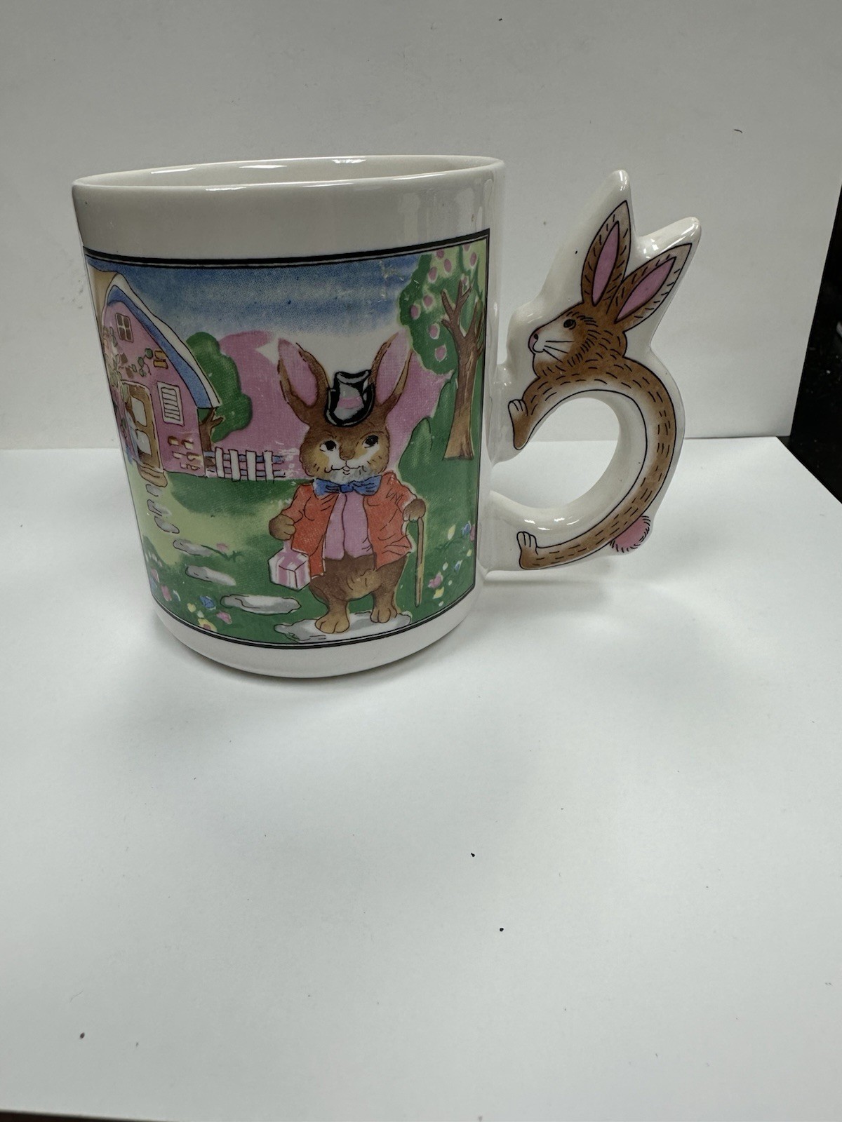 Vintage Ceramic Mug Coffe Tea Bunny Rabbit Handled Easter 8 Oz. #T3