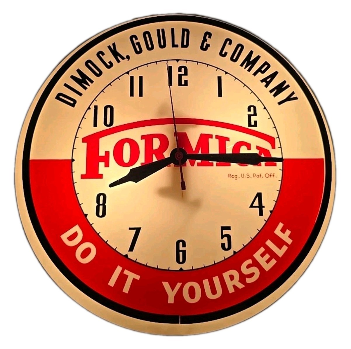 Vintage Dimock Gould & Co Formica Moline IL Advertising Dualite Displays Clock