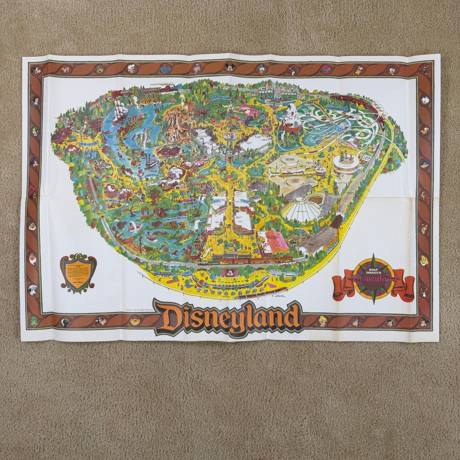 Vintage 1984 Disneyland Souvenir Wall Map Poster Walt Disney Productions 30x44 Vintage 1984 Disneyland Souvenir Wall Map Poster Walt Disney Productions 30x44