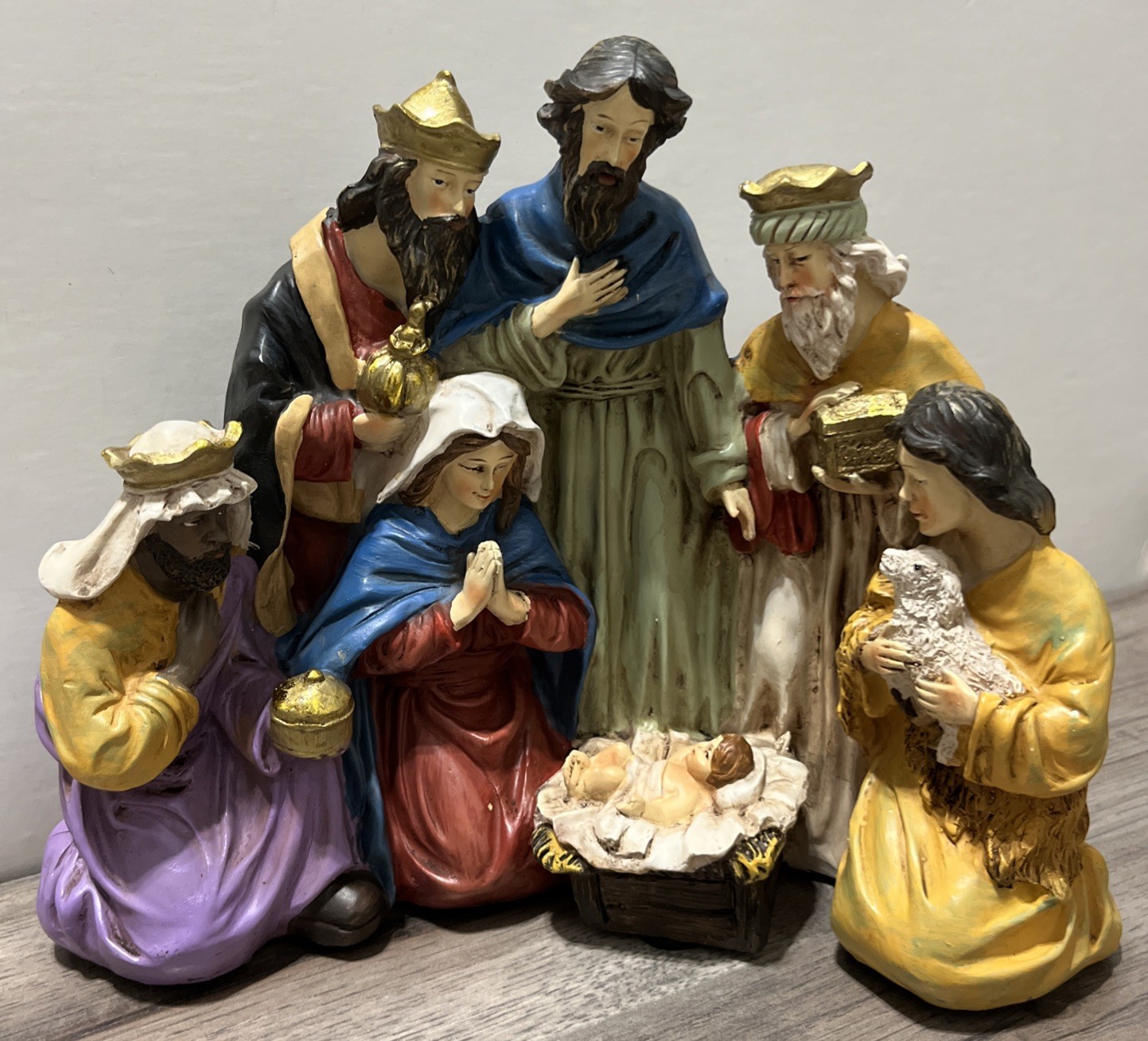 Transpac Hand Painted One Piece Christmas Nativity 10x8.5x5” Rustic Manger Scene