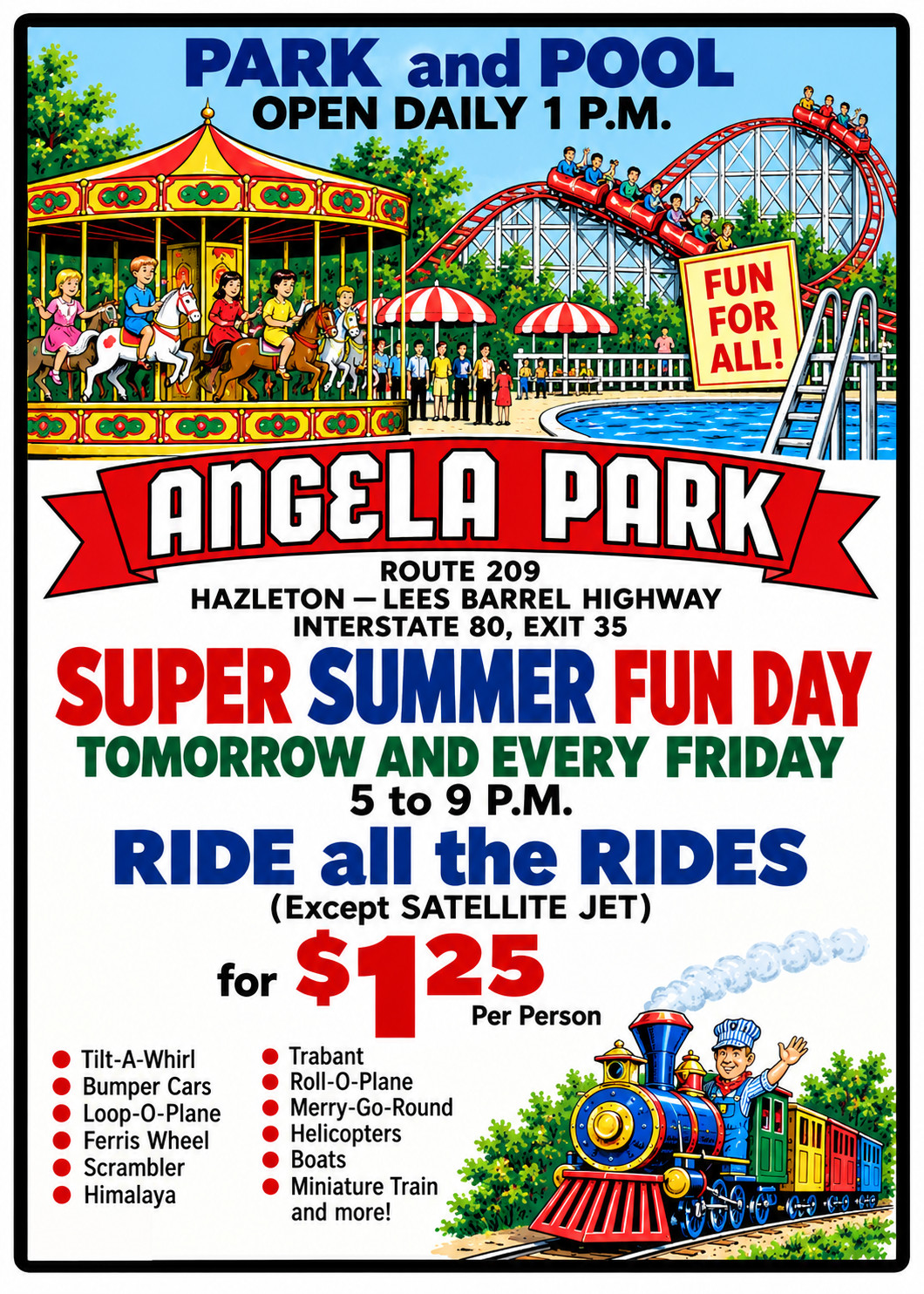 Vintage Angela Amusement Park Ad Magnet – Drums, Pennsylvania