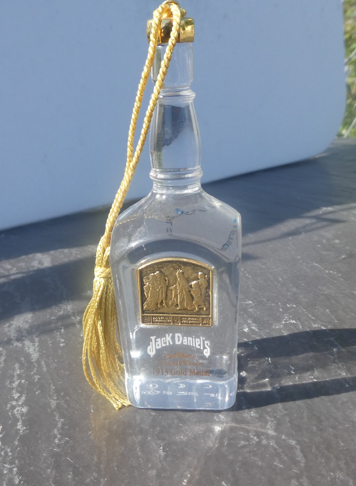 Jack Daniels 1913 Gold Medal Bottle Crystal Christmas Ornament