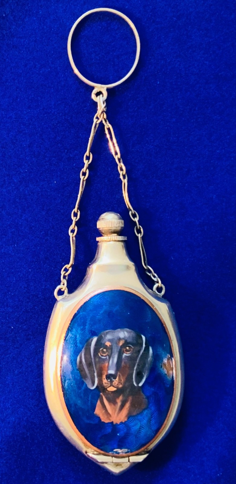 RARE Silver VICTORIAN HP Enamel *GUILLOCHE DACHSHUND* Combo PERFUME & COMPACT RARE Silver VICTORIAN HP Enamel *GUILLOCHE DACHSHUND* Combo PERFUME & COMPACT
