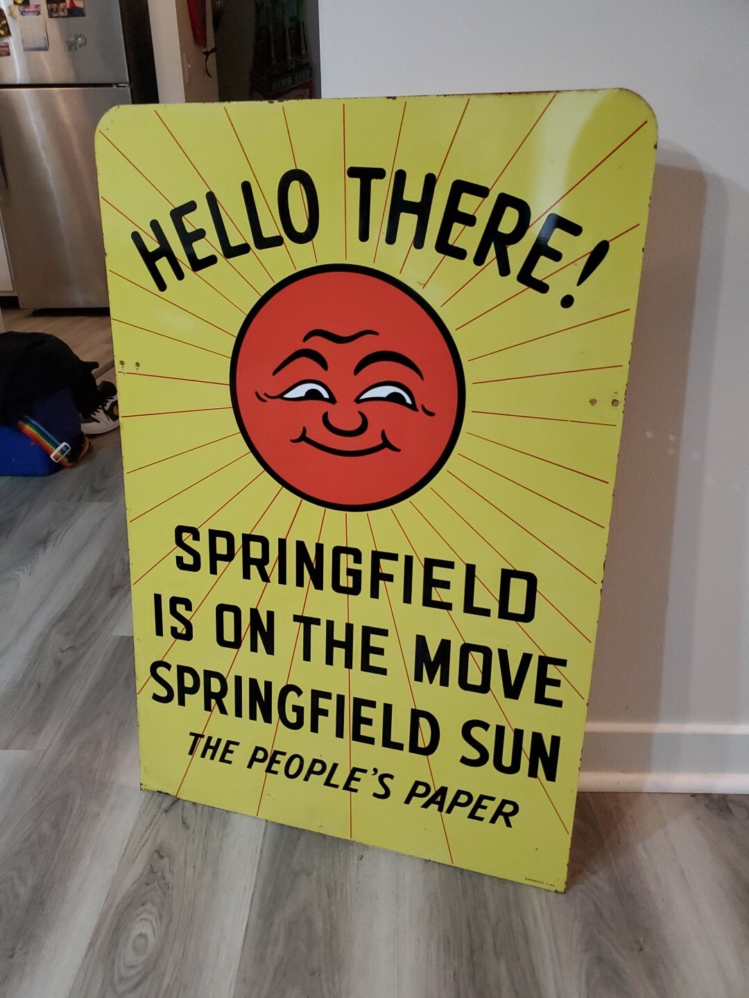 c.1964 Original Vintage Springfield Sun Newspaper Sign Metal 2 Sided Gas RARE 