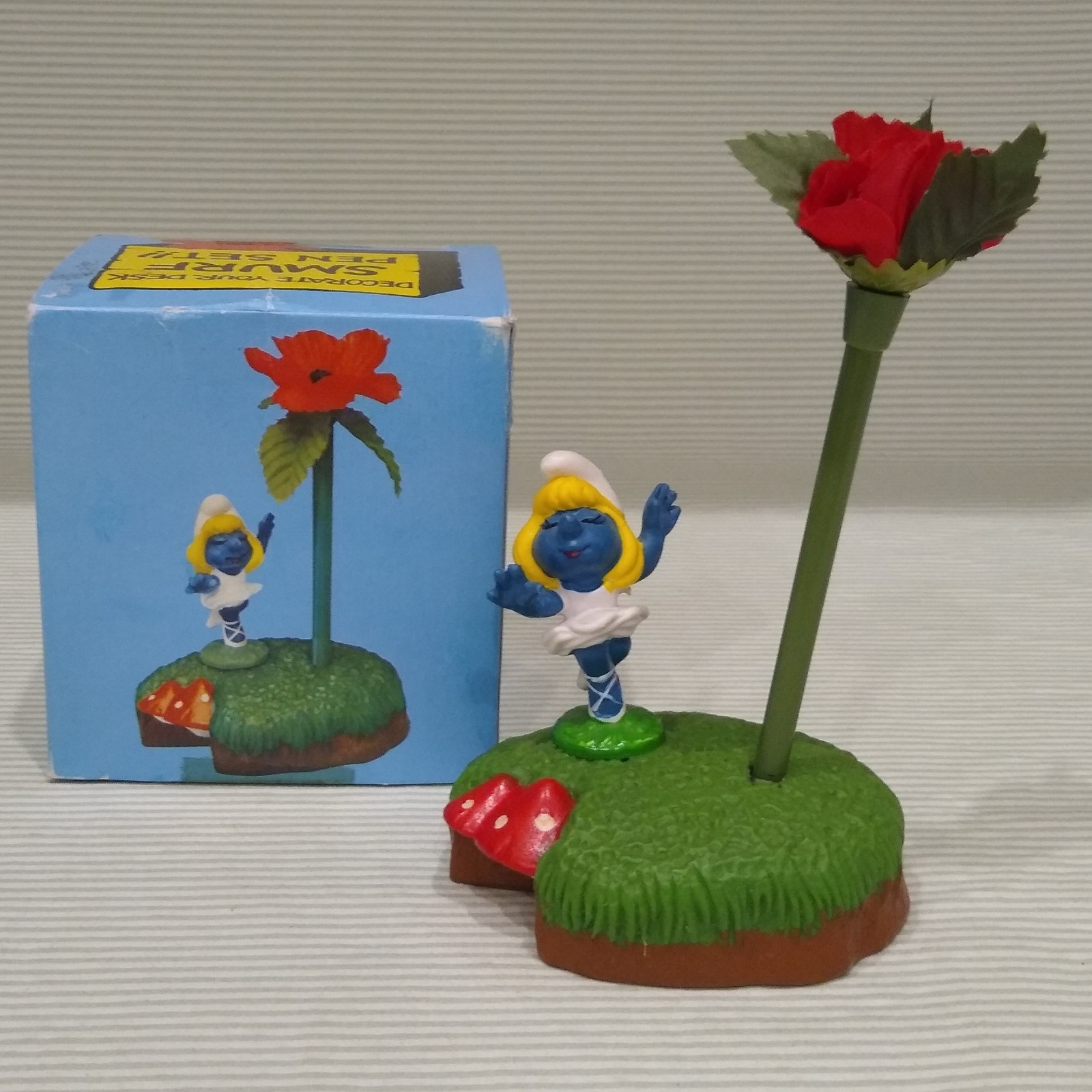Smurf Pen Set Smurfette Ballerina Flower Pen 1982 Vintage Smurfs Collectible NIB