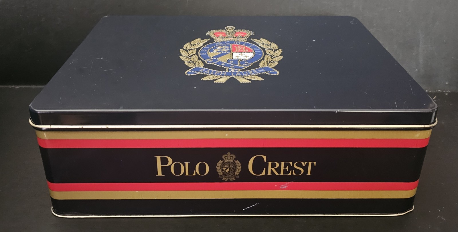VTG 90s Y2K Ralph Lauren Polo Crest Cologne Tin Embossed Keepsake Storage Box