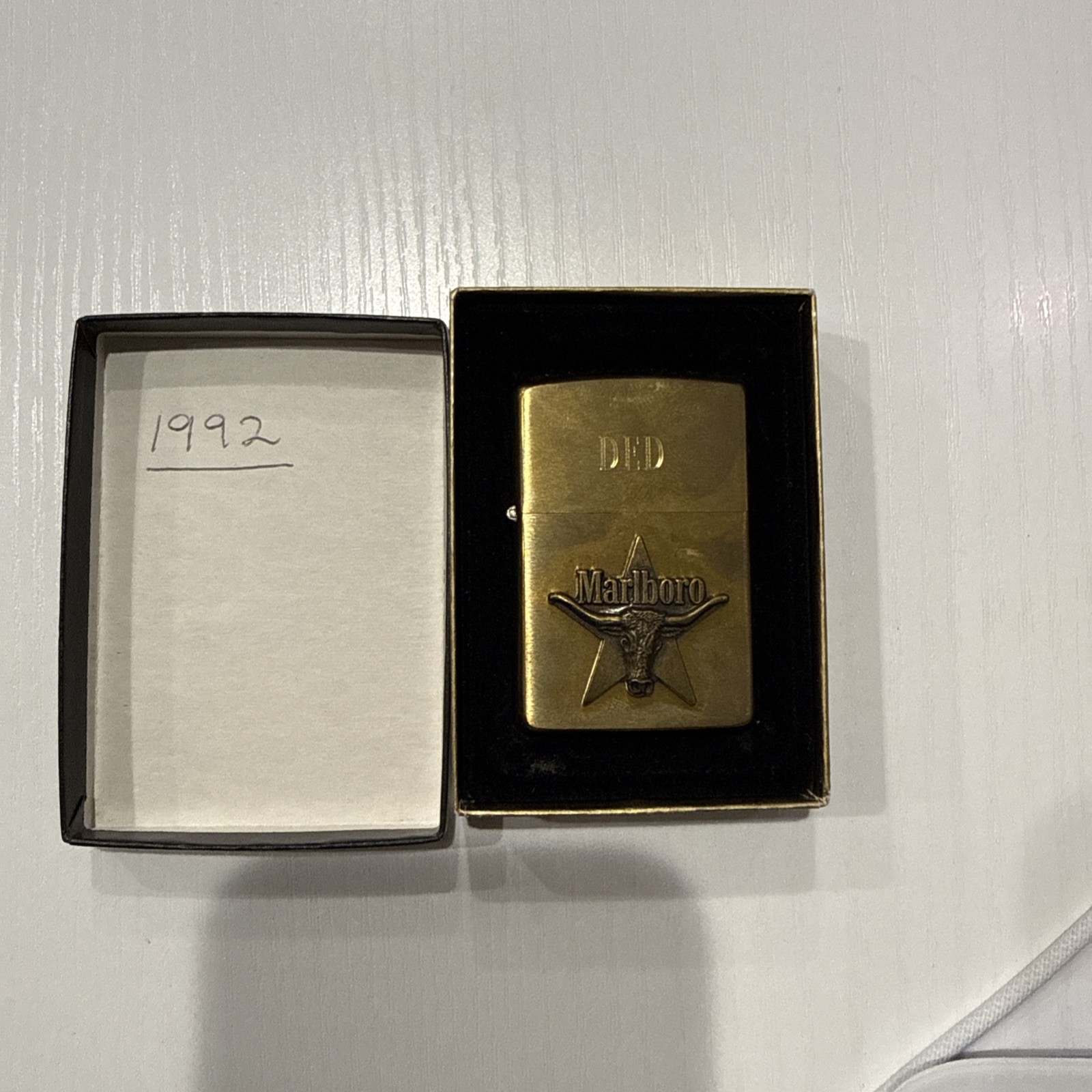 1992 MARLBORO LONGHORN STEER BULL Solid Brass Zippo ~ Org. Packing.