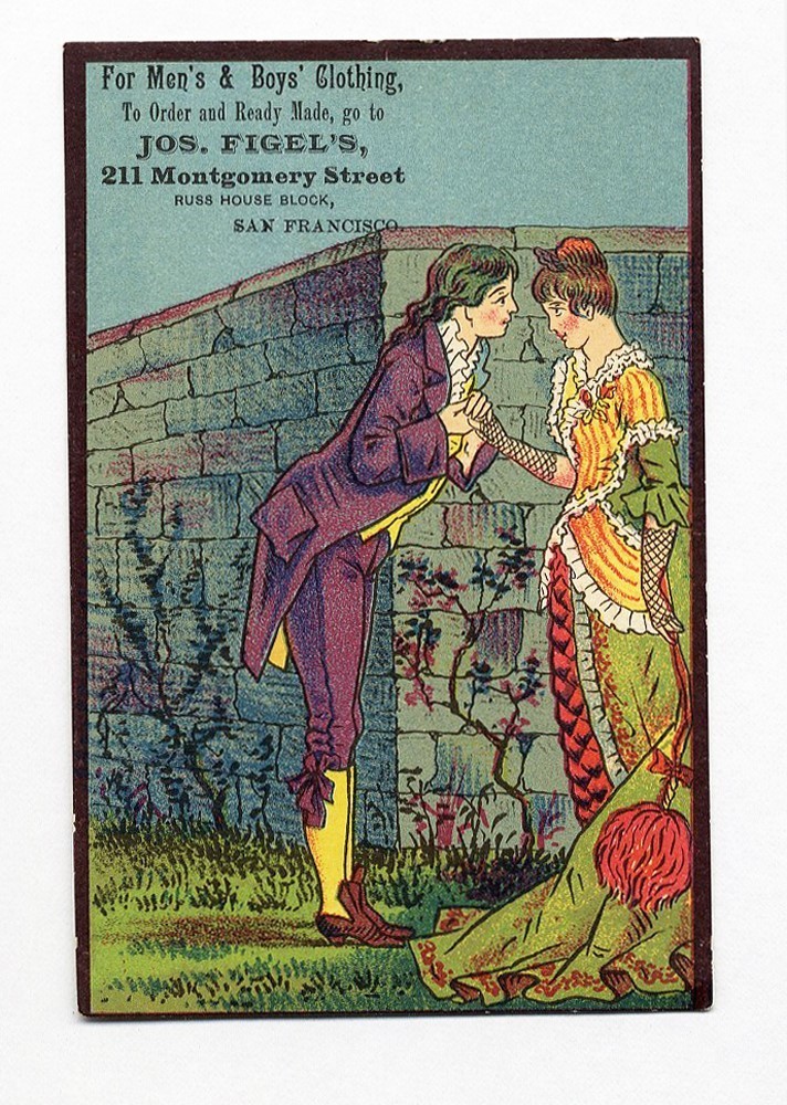 San Francisco CA CLOTHING STORE Joseph Figel 1880\'s VICTORIAN Trade Card San Francisco CA CLOTHING STORE Joseph Figel 1880\'s VICTORIAN Trade Card