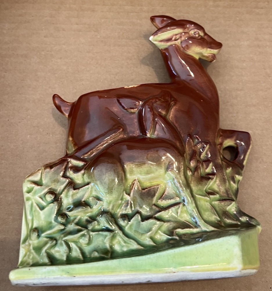 Vintage McCoy Pottery Deer Fawn Ceramic Planter Figurine Brown Art Pottery USA