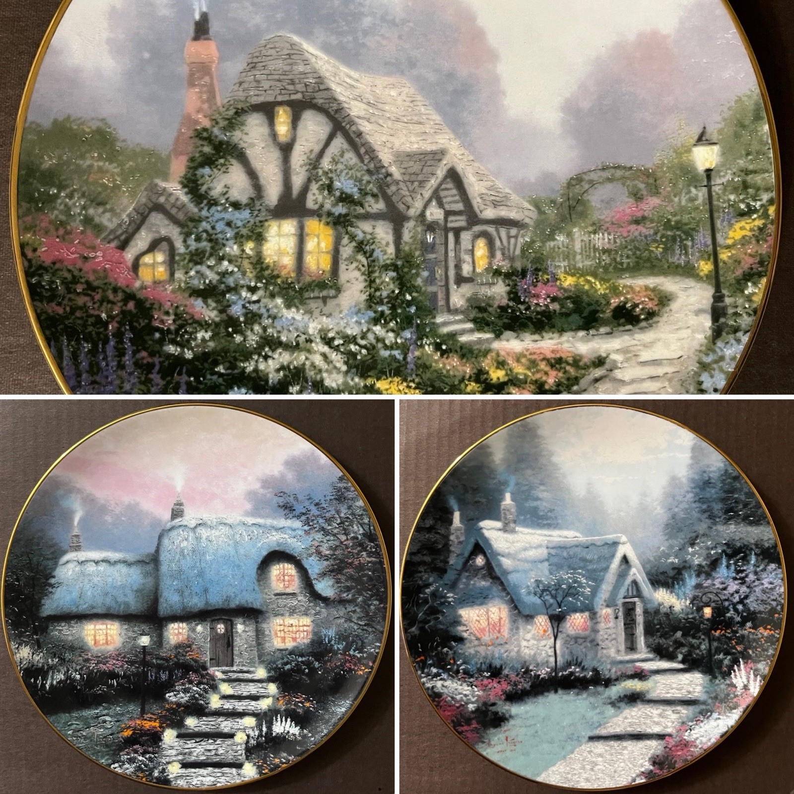 Thomas Kinkade Knowles Plates Garden Cottages of England Set of 3 COA Boxes Thomas Kinkade Knowles Plates Garden Cottages of England Set of 3 COA Boxes