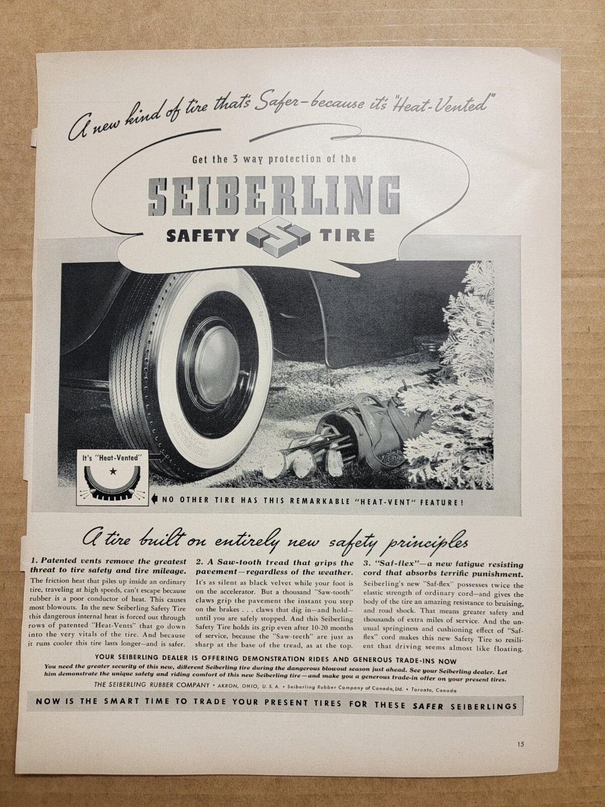 Vintage 1939 Sieberling Tires Print Ad Advertisement