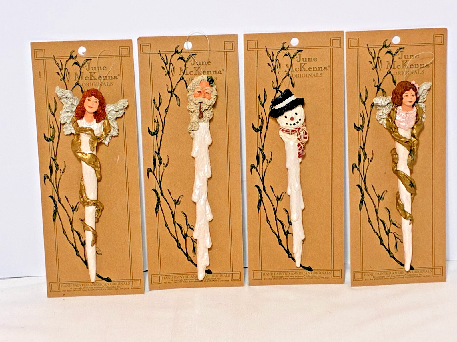 4 Vintage June McKenna Originals hand-painted Christmas icicle/pencil ornaments