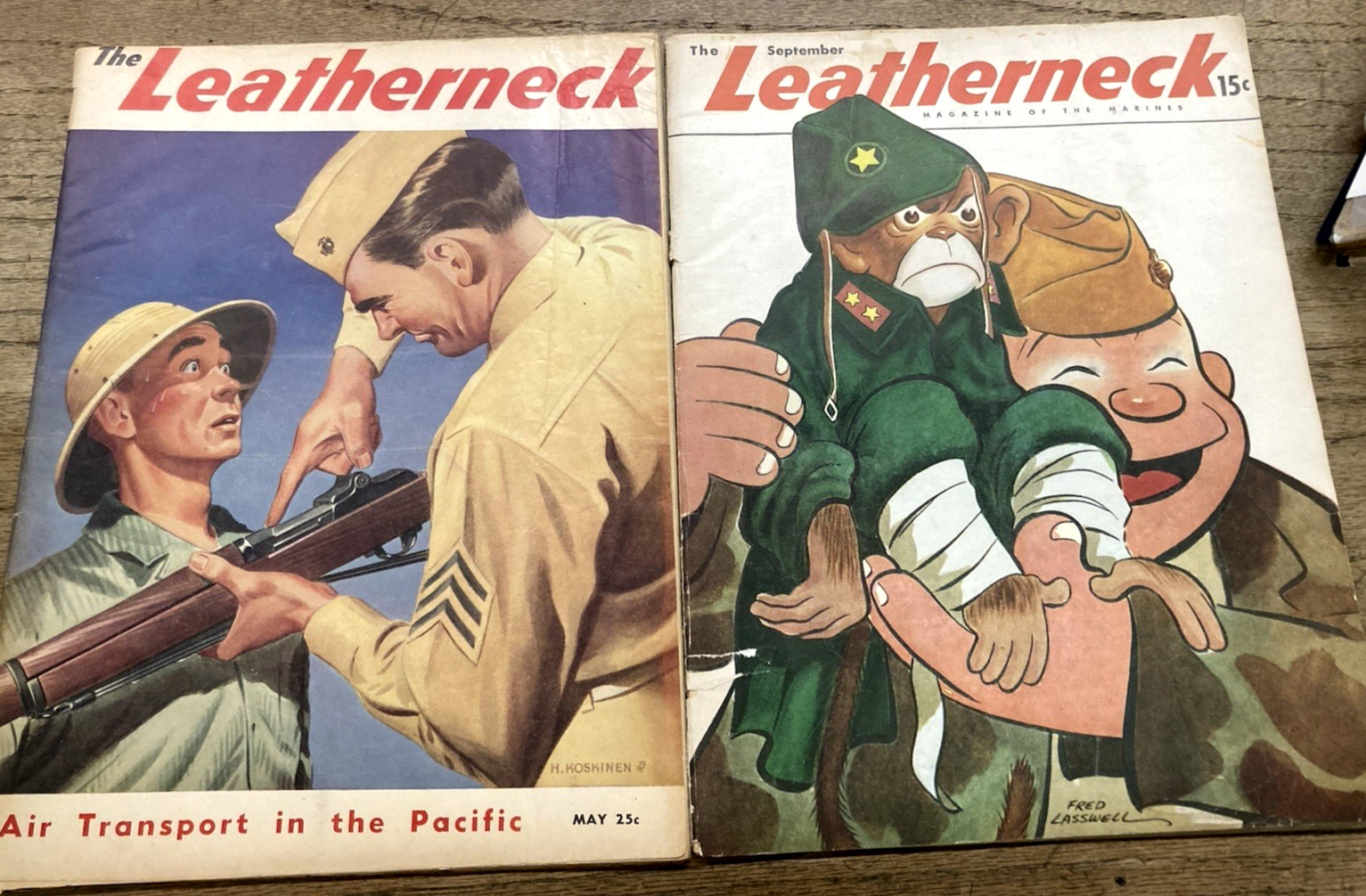 WWII ERA-THE LEATHERNECK MARINE MAGAZINE-MAY 1944 & SEPTEMBER 1945-COMPLETE-NEAT