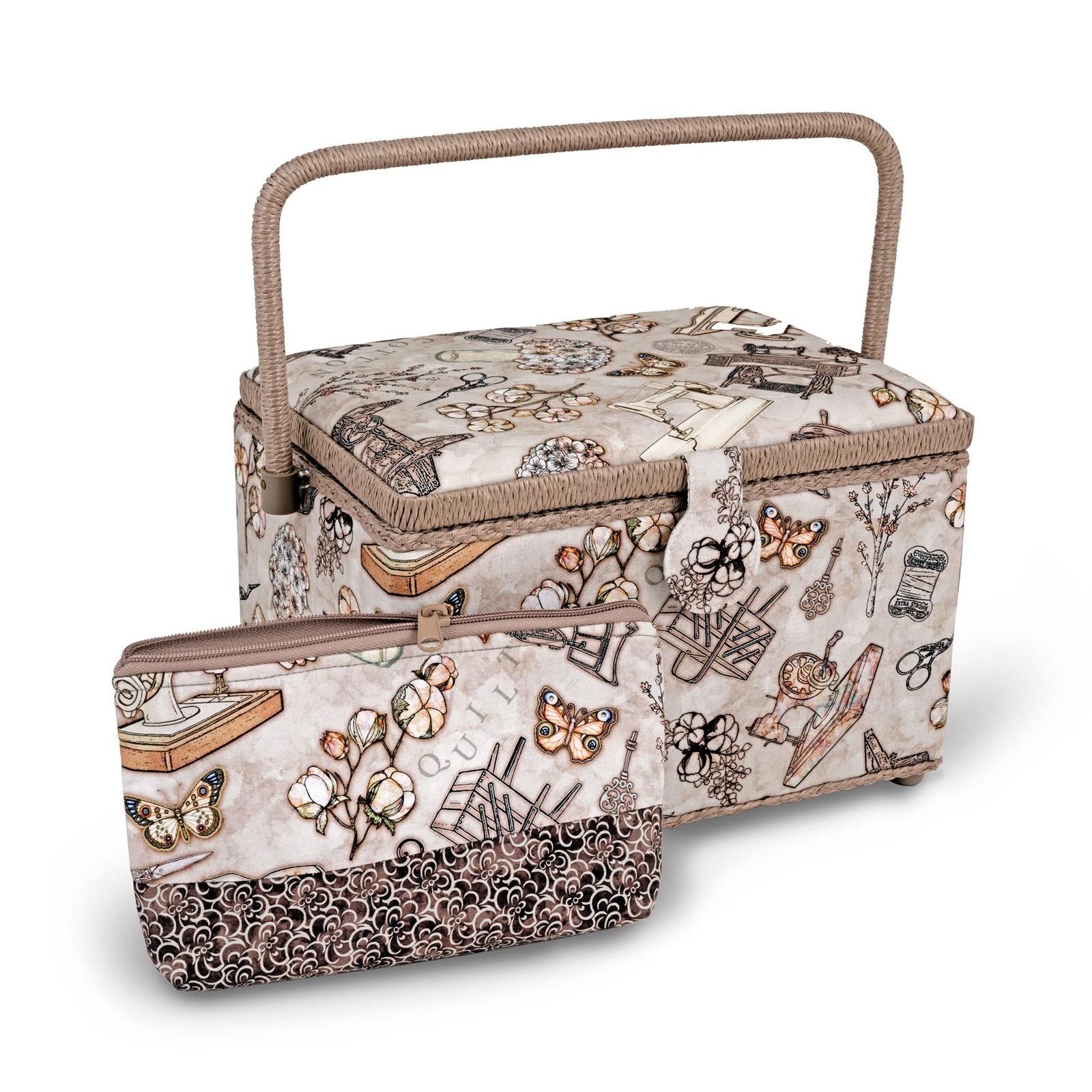 Large Vintage Inspired Sewing Basket with Accessory Case and Organizer Tray Large Vintage Inspired Sewing Basket with Accessory Case and Organizer Tray