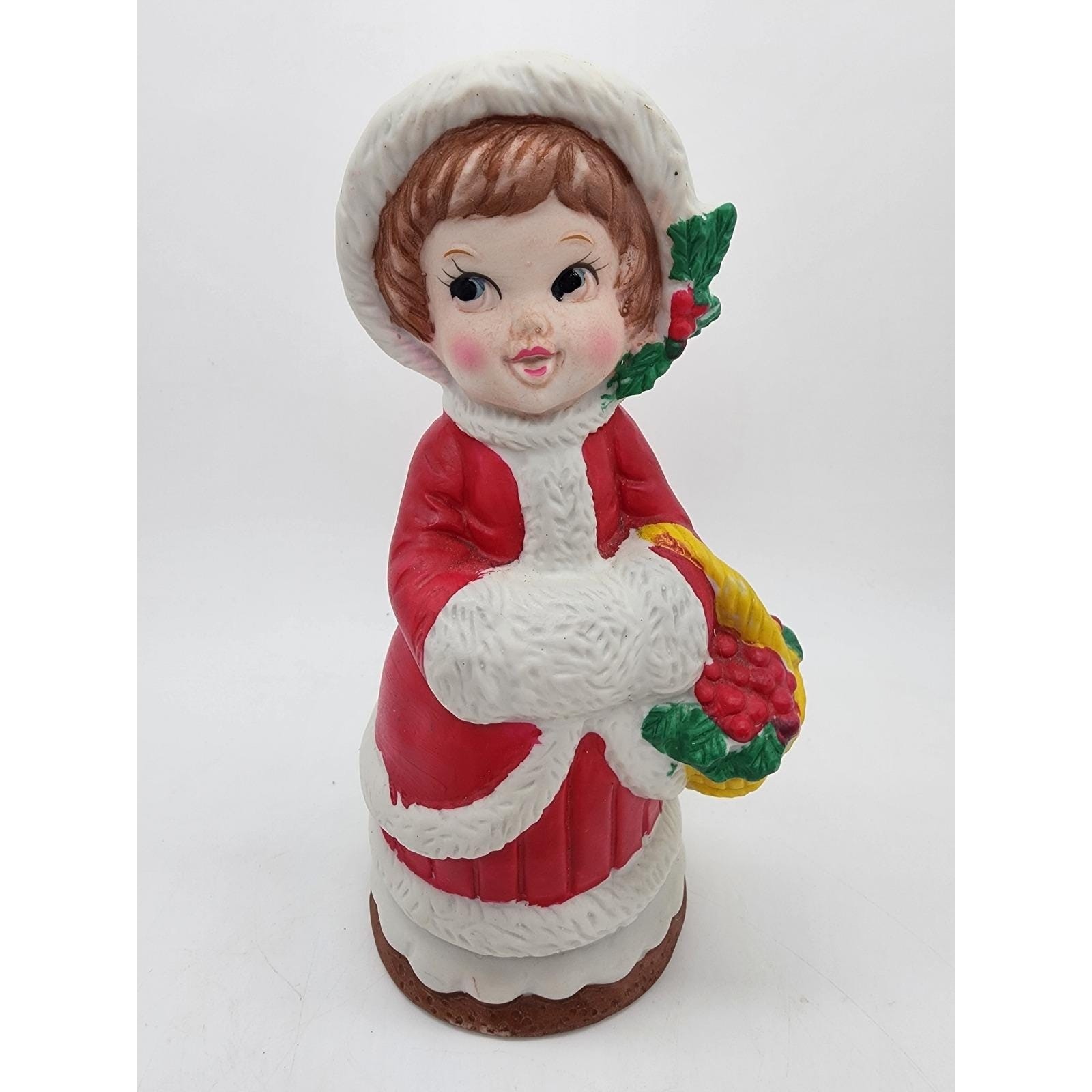 Vintage 1979 CMI Canton Mass Christmas Girl Figurine Bank Red Coat Holly 7 inch Vintage 1979 CMI Canton Mass Christmas Girl Figurine Bank Red Coat Holly 7 inch