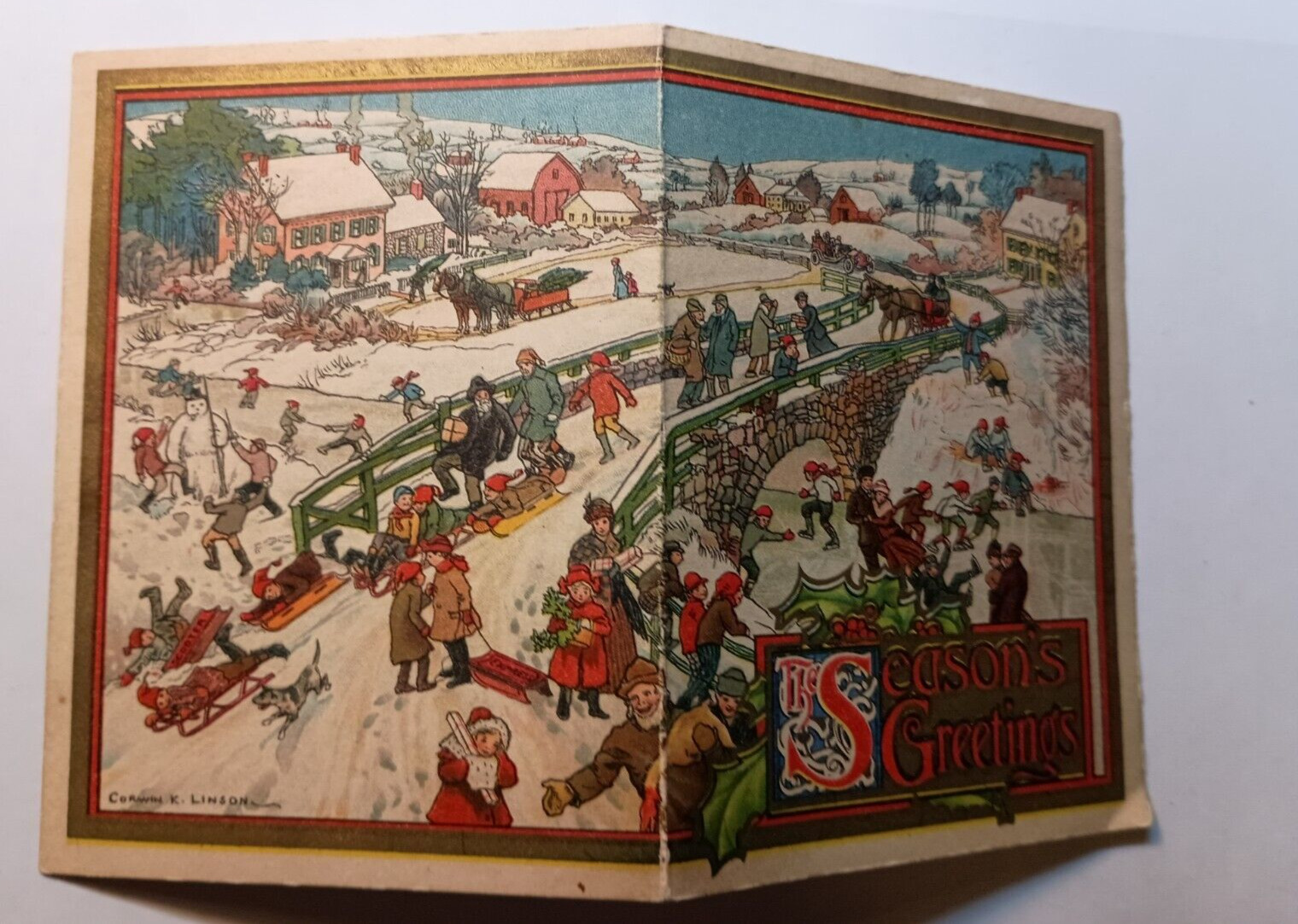 Farm Journal of Philadelphia Antique Christmas Card Sledding Scene