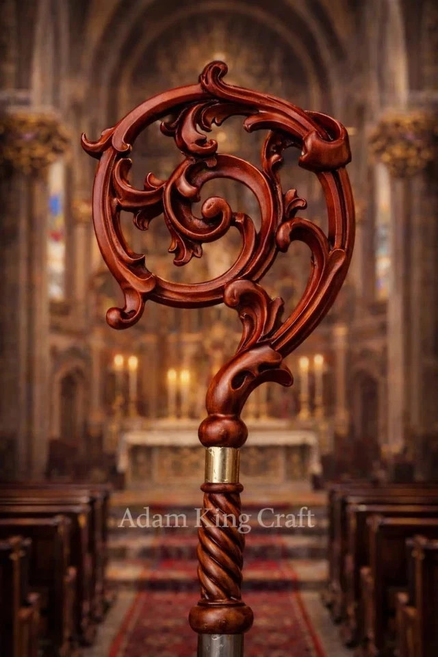Wooden Bishop Crozier Carved Lamb of God Clergy Pastoral Staff 72\