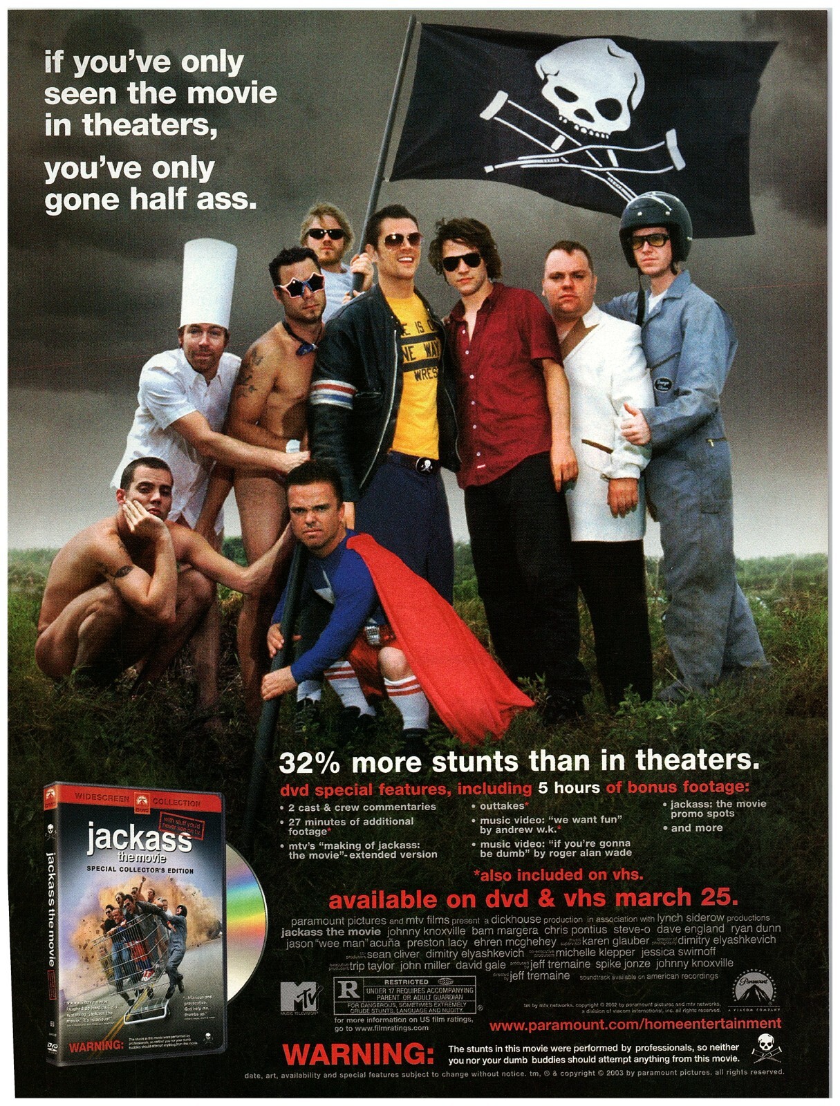 PRINT AD, 2003 Jackass Crew Knoxville Margera Steve-O Ryan Dunn Wee Man 00\'s Ad