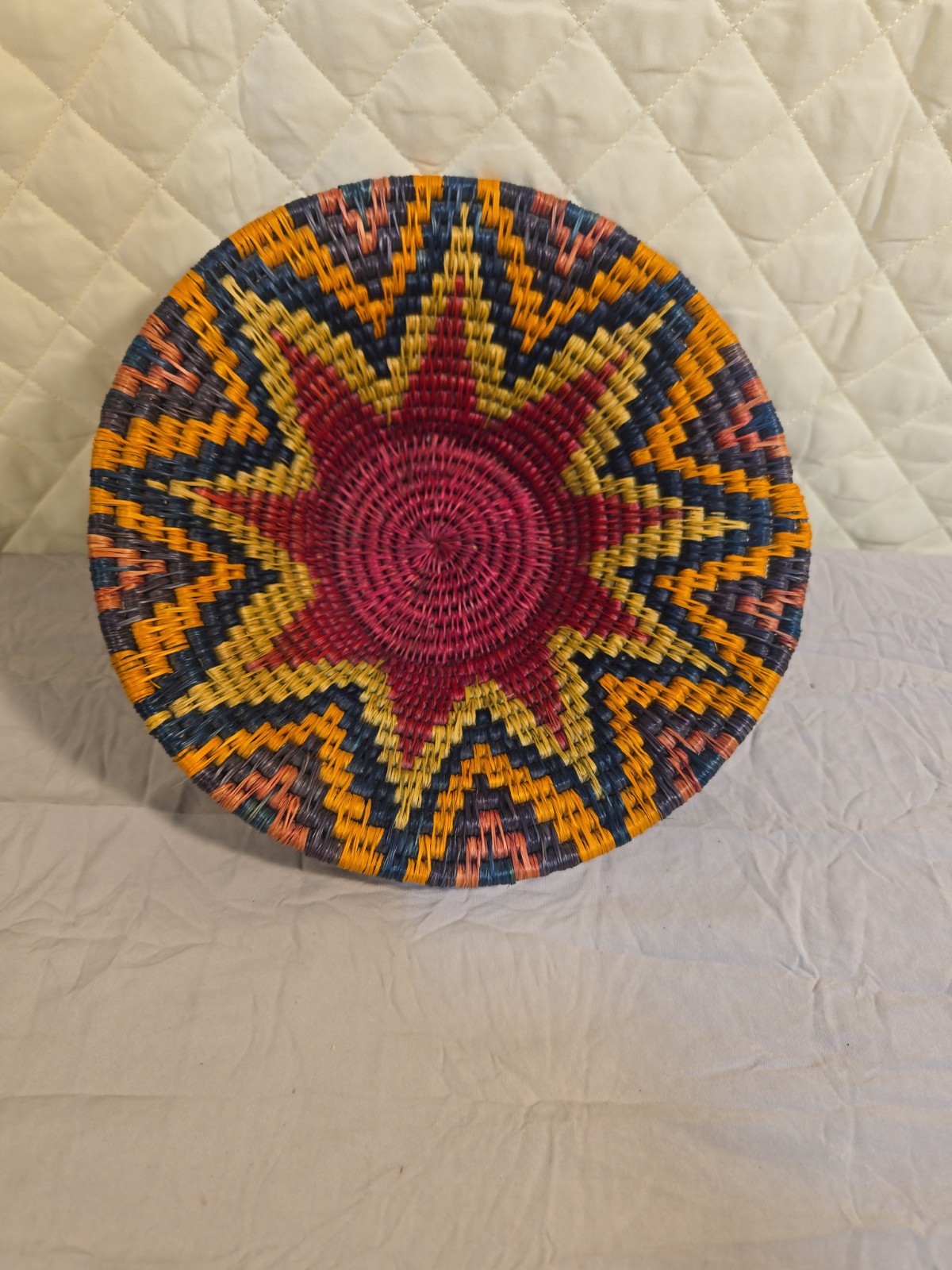 Lavumisa African Coil Basket  Handwoven Colorful Natural Reed Grass 9” Handmade