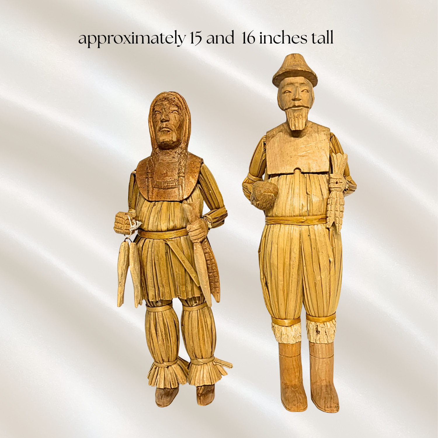 Vintage Thanksgiving Corn Husk Figures Harvest Settler Statues 15\ Vintage Thanksgiving Corn Husk Figures Harvest Settler Statues 15\