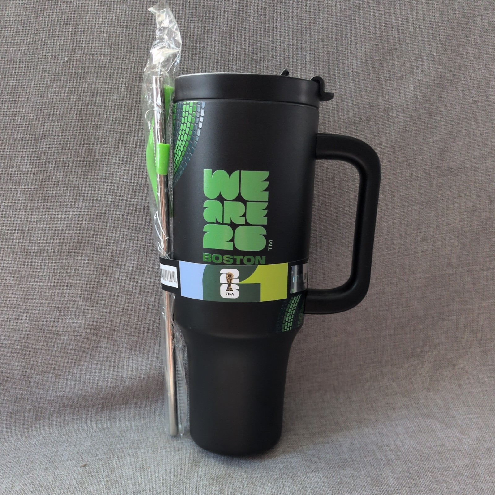 FIFA World Cup 2026 Boston Travel Mug Advertising Sign Souvenir Cup Green Black