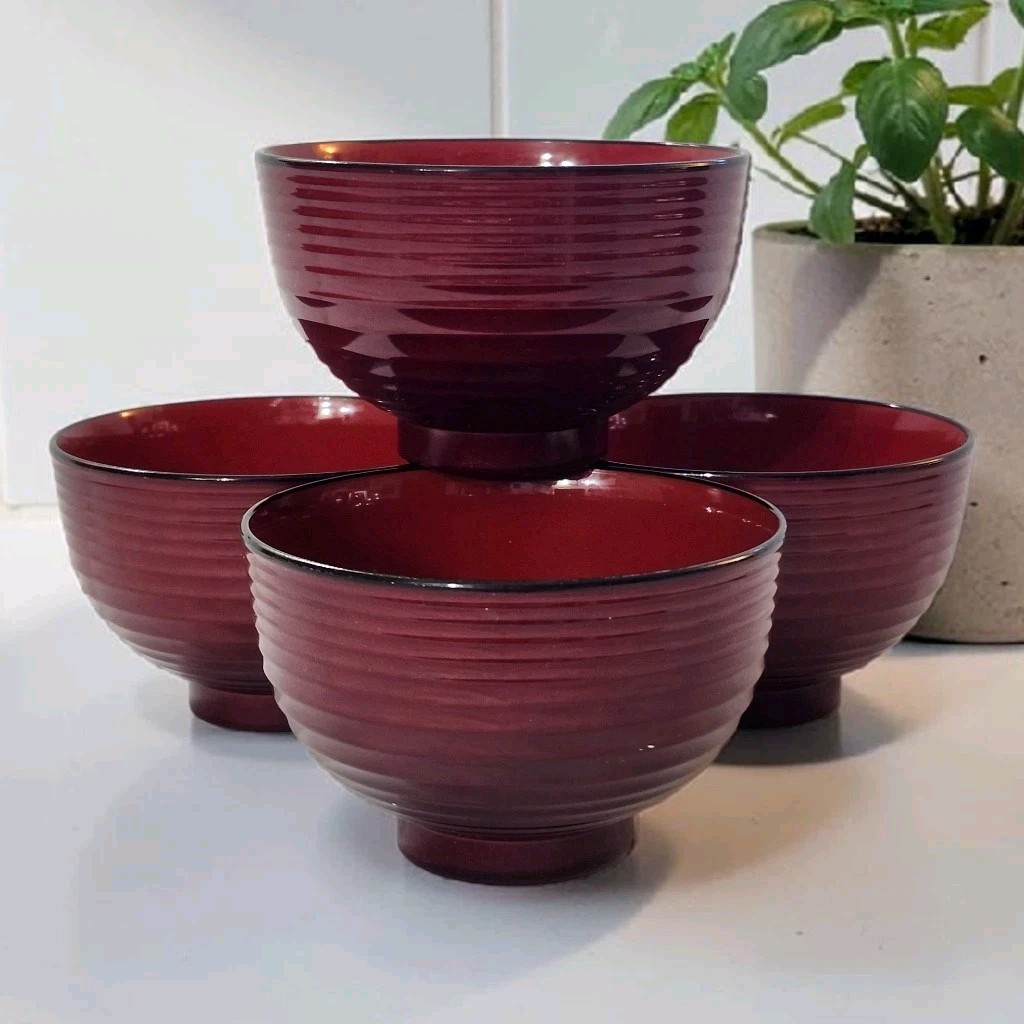 Aizu Lacquerware Bowls (wan) Tableware Miso Soup Red & Black Ombre Set Of 4 GC Aizu Lacquerware Bowls (wan) Tableware Miso Soup Red & Black Ombre Set Of 4 GC