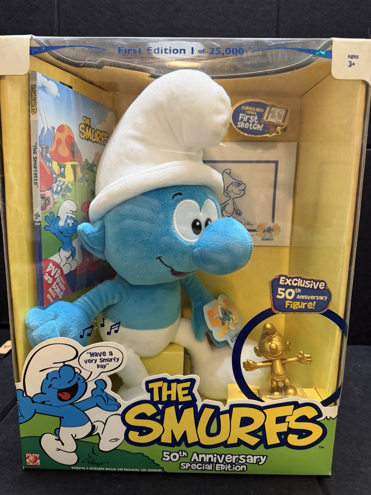 THE SMURFS 50th Anniversary Special Edition Plush w/ Gold Figure, Sketch & DVD THE SMURFS 50th Anniversary Special Edition Plush w/ Gold Figure, Sketch & DVD