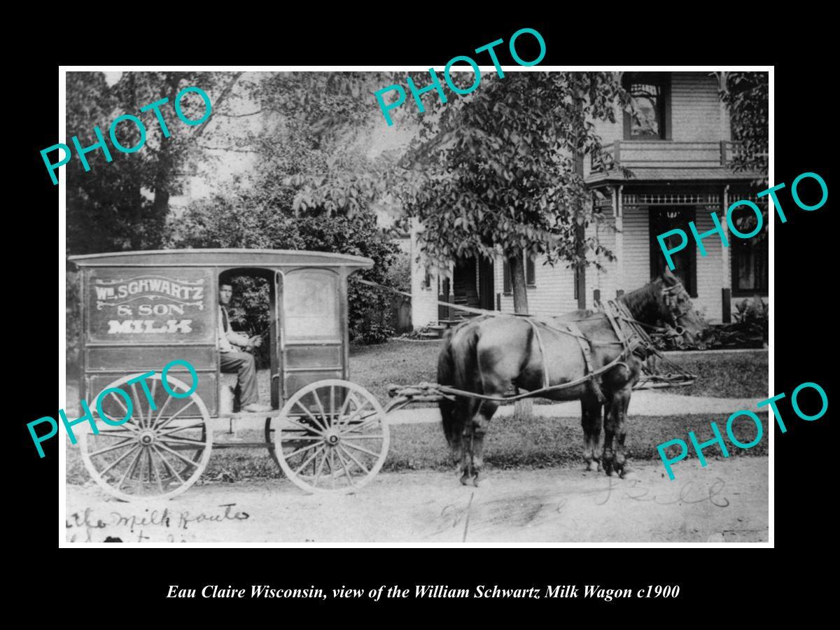 OLD LARGE HISTORIC PHOTO OF EAU CLAIRE WISCONSIN THE SCHWARTZ MILK WAGON c1900 OLD LARGE HISTORIC PHOTO OF EAU CLAIRE WISCONSIN THE SCHWARTZ MILK WAGON c1900