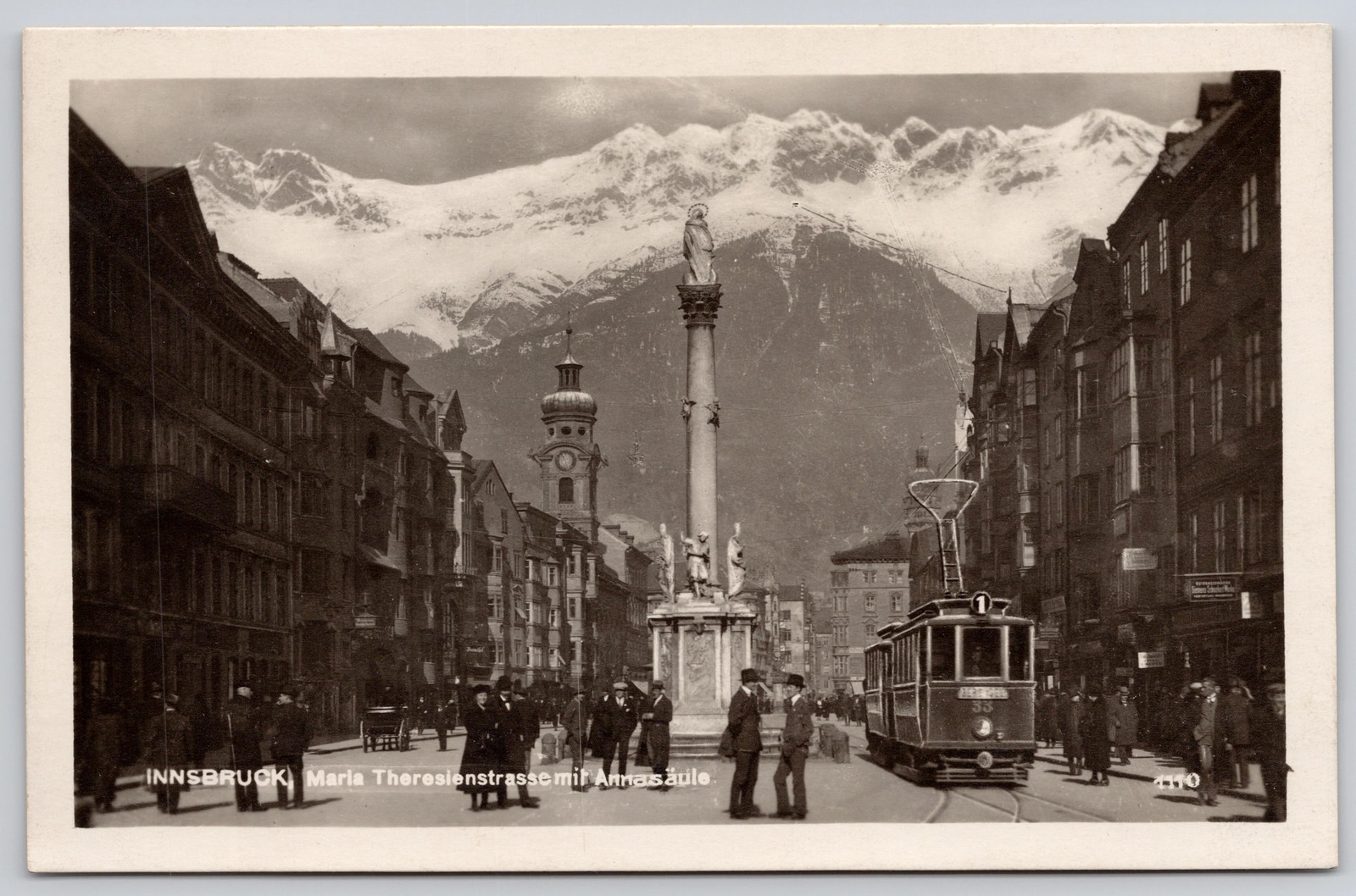 Innsbruck Austria Maria Theresienstrasse Annasaule Tram RPPC Postcard c1930s