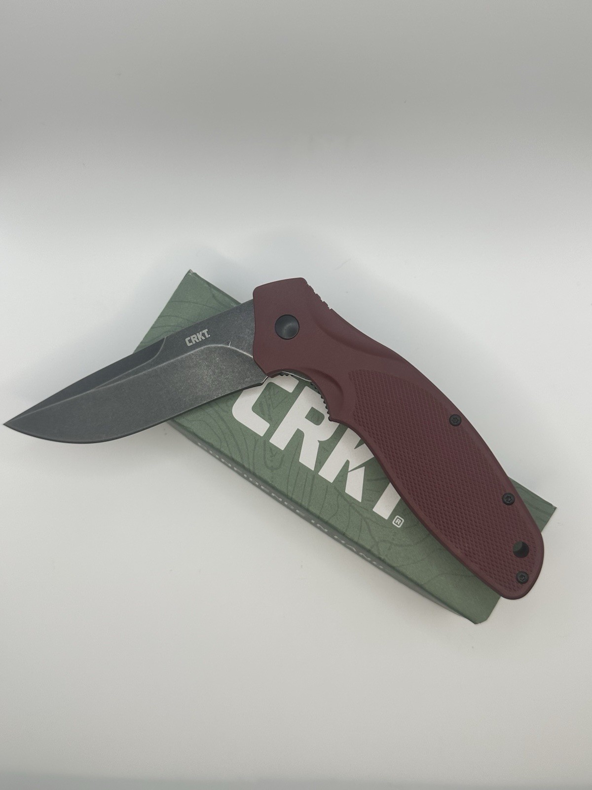 CRKT Shenanigan Onion Design Maroon Handle Black Blade Pocket Knife New K800RKP