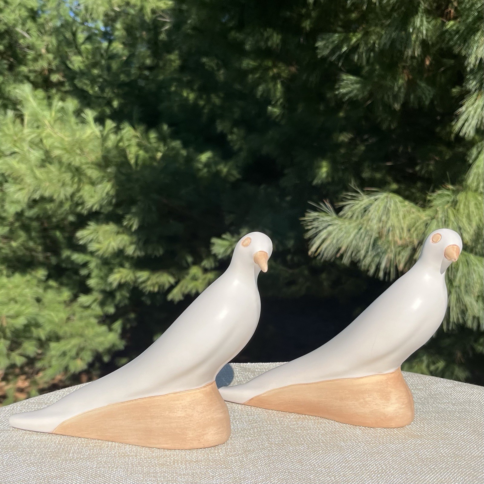 Vintage Signed Studio Pottery Dove Sculptures Pair Ceramic 1994 Jack Black Chip