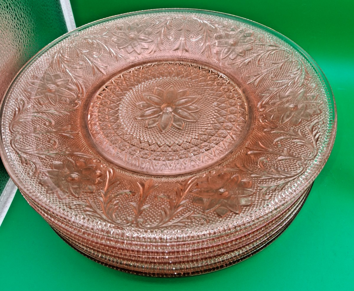 Vintage Indiana Glass Tiara Pink Sandwich Pattern Dinner Plates Set 4 10 1/4