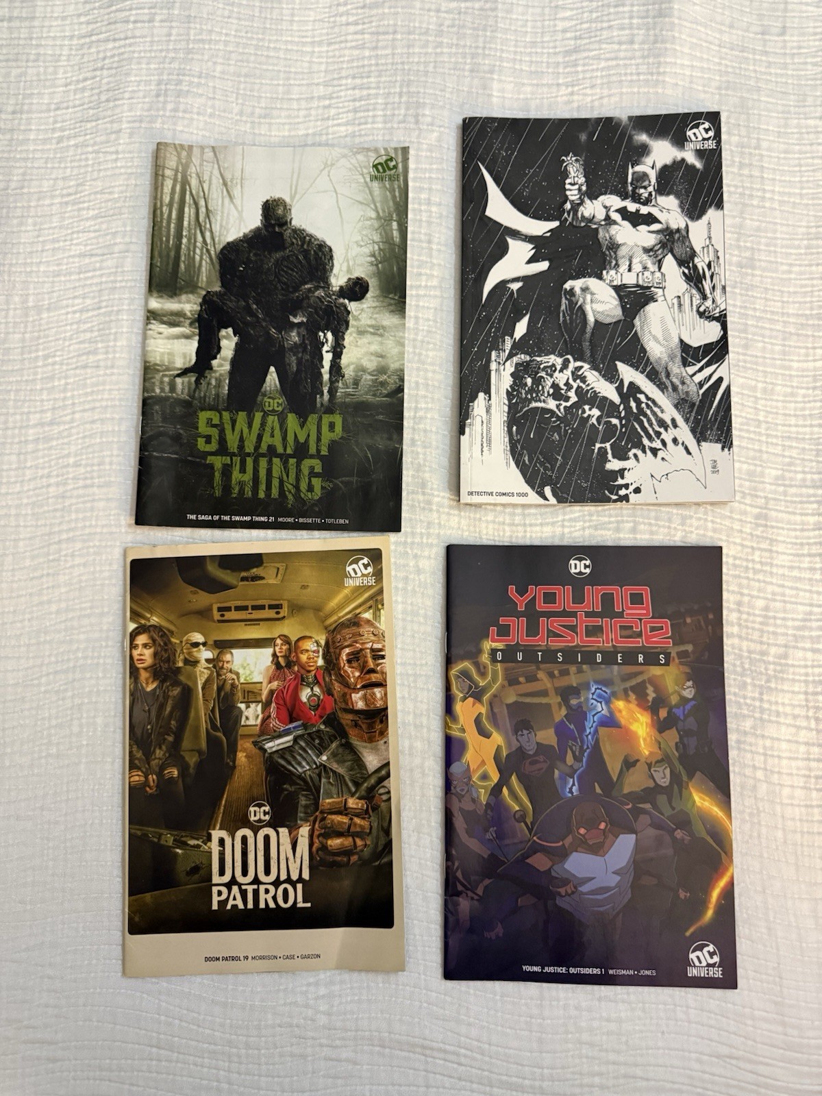 DC Comics Lot of four, Batman, Swamp Thing, Doom Patrol, Young Justice. DC Comics Lot of four, Batman, Swamp Thing, Doom Patrol, Young Justice.