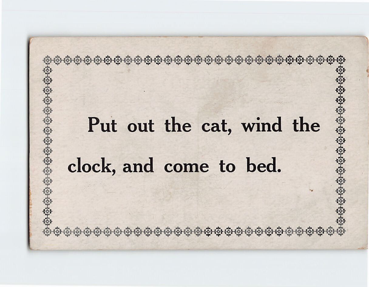 Postcard Put out the cat, wind the clock and come to bed., Frame Art Print