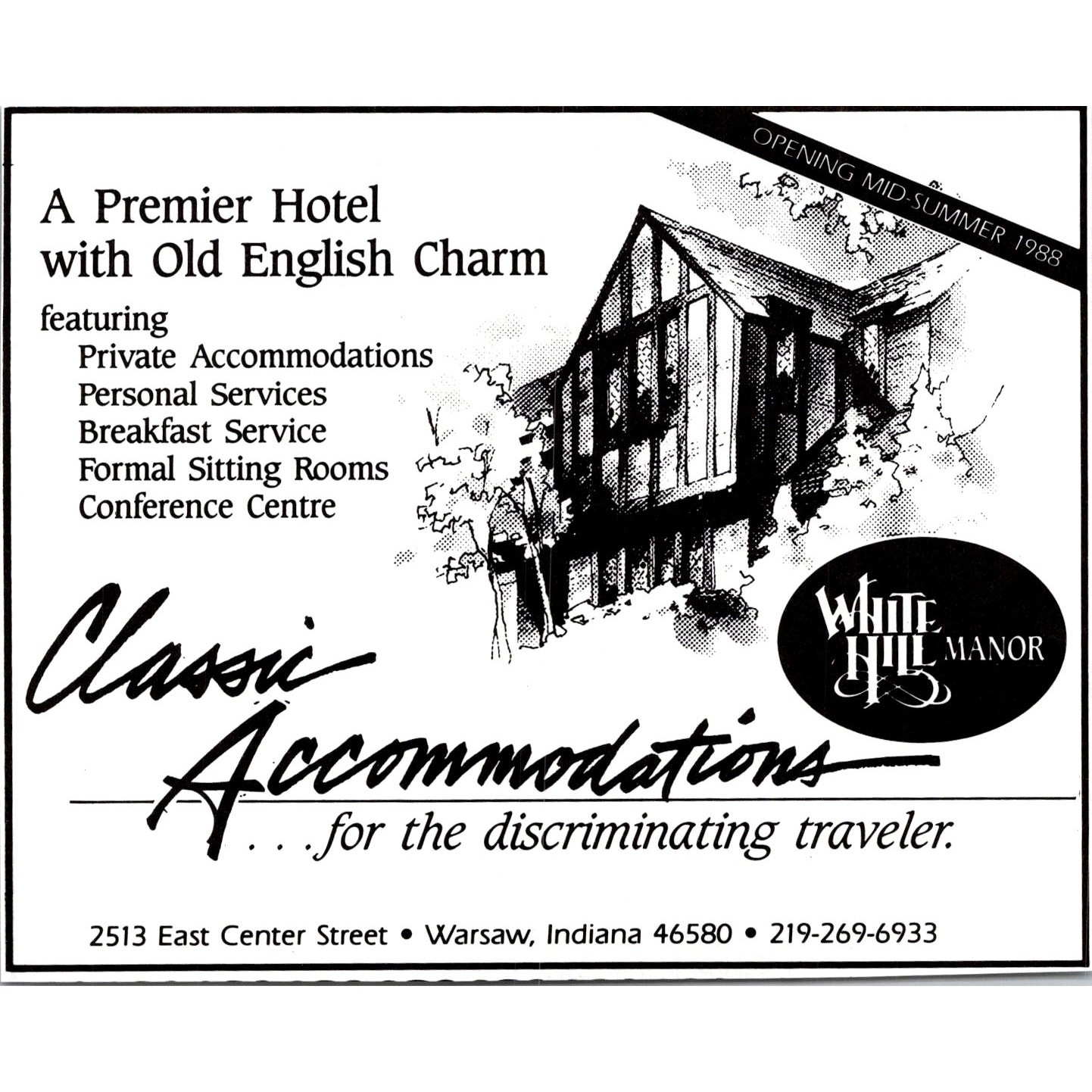 Classic Accommodations For The Discriminating Traveler 1988 Warsaw IN Ad SAH4-5