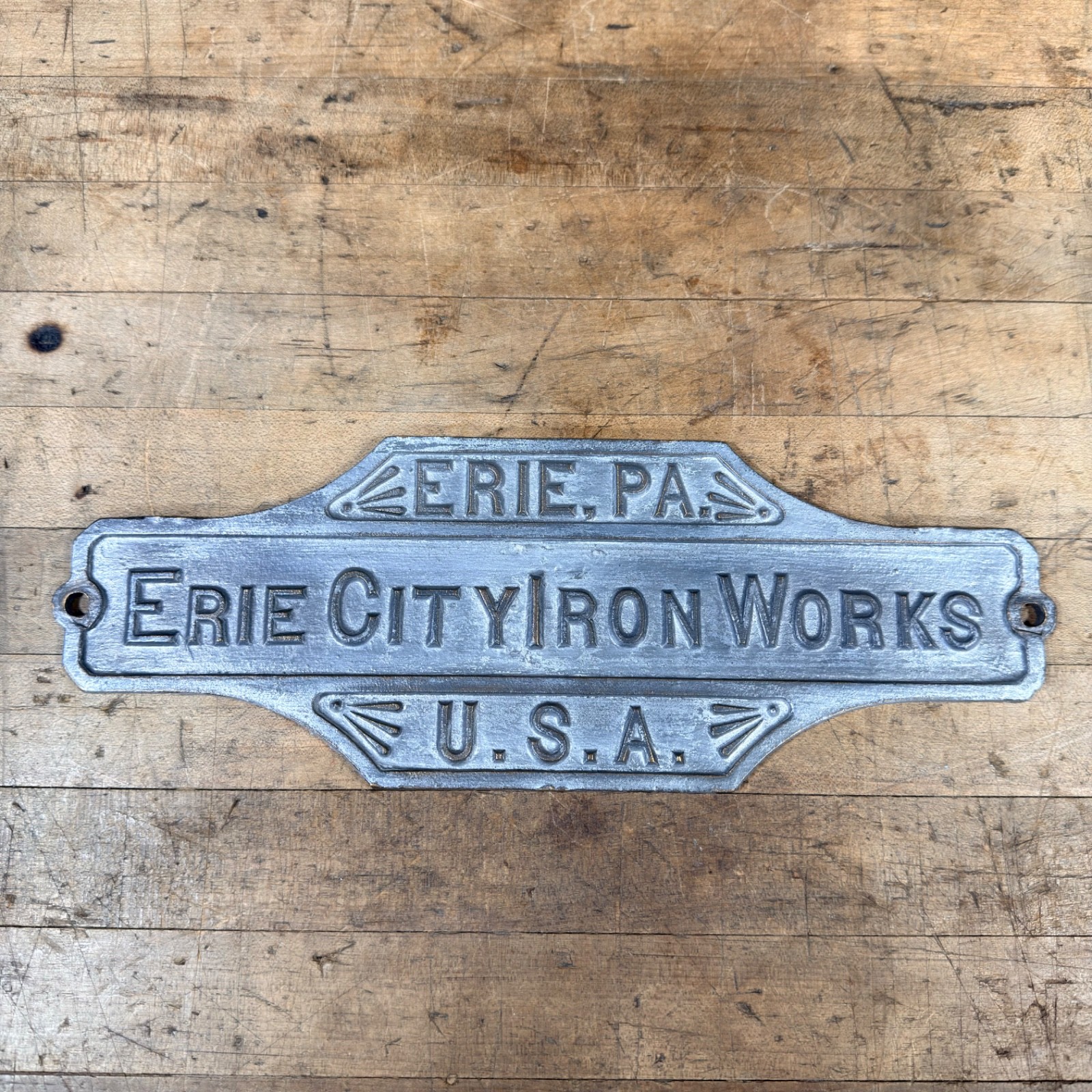 Antique Erie City Iron Works Cast Bronze / Brass  Boiler Nameplate Plaque Sign