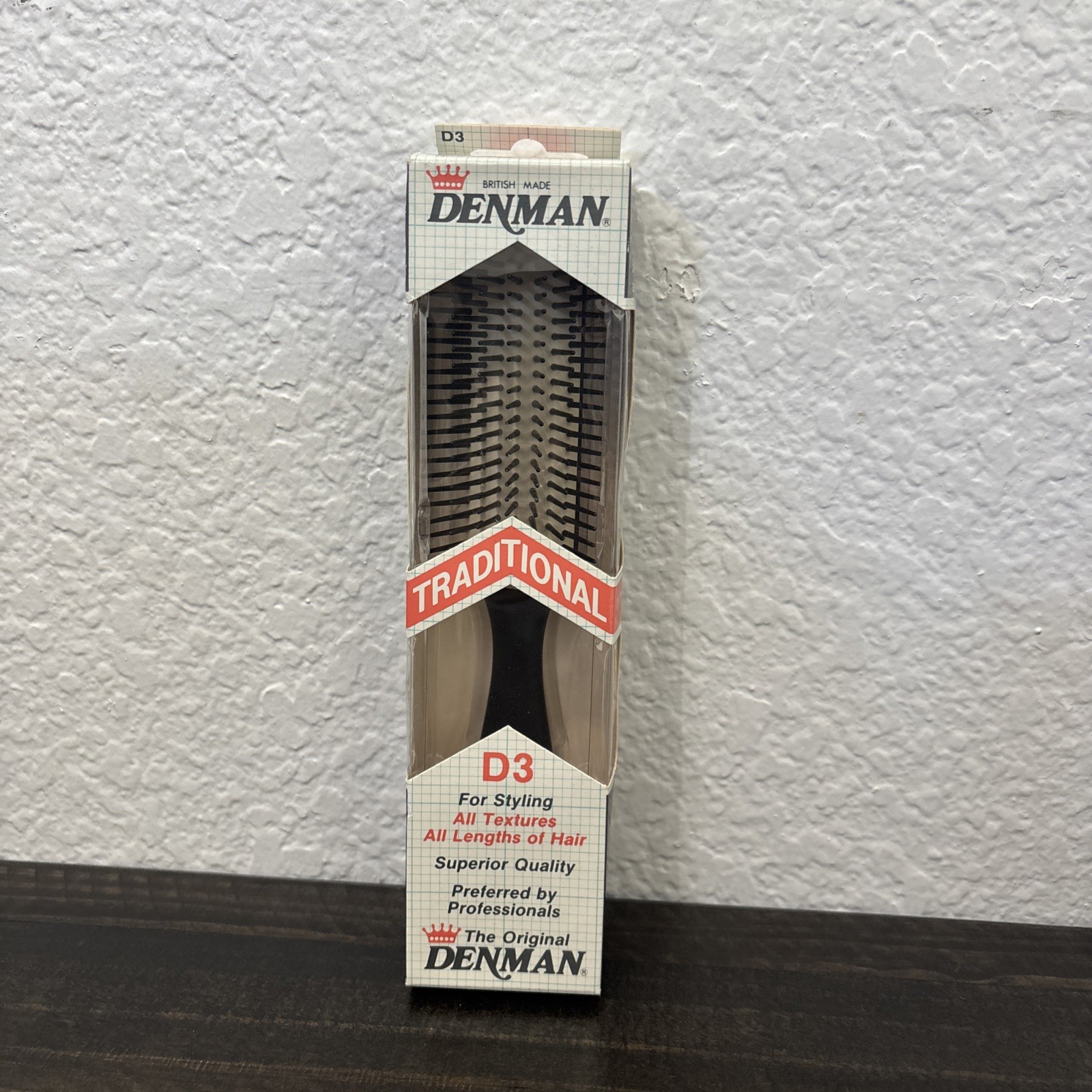 Denman D3 British Made Traditional Vtg 70s NOS styling brush In Original Box