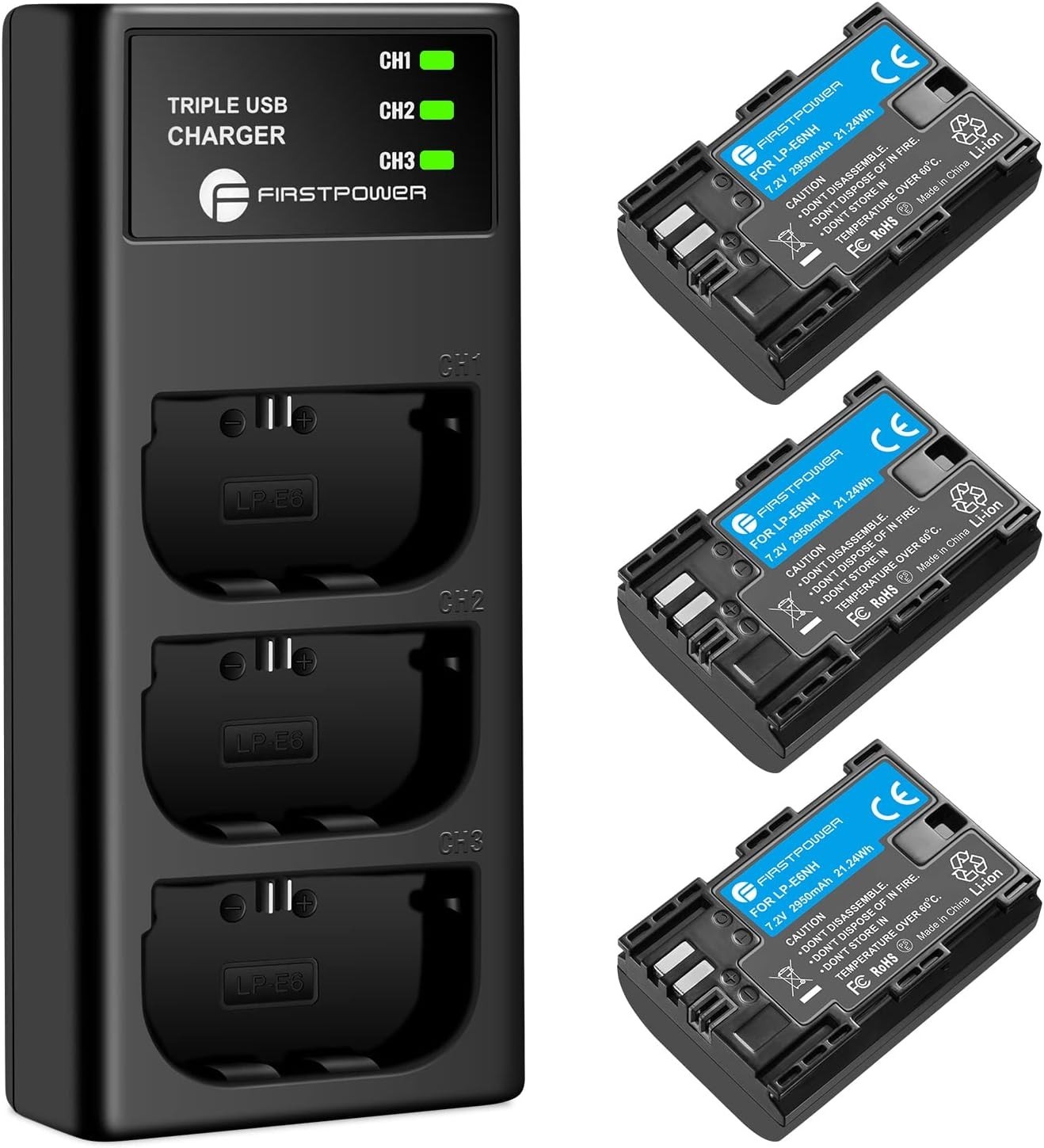 LP-E6NH Battery with Triple Slot Charger for Canon Camera