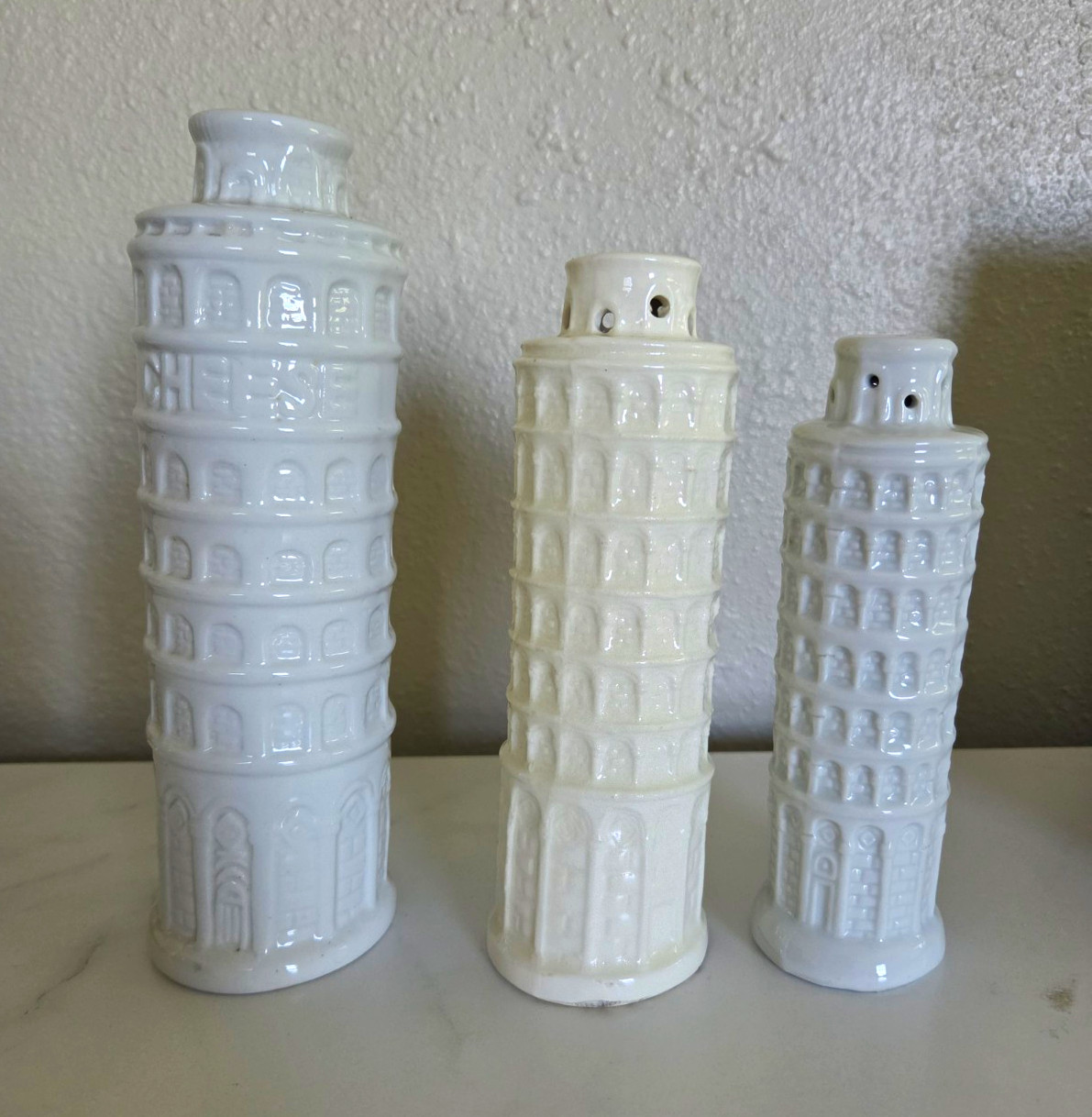 Vintage Leaning Tower of Pisa Ceramic Kitchen Set - Cheese Shaker, Salt & Pepper