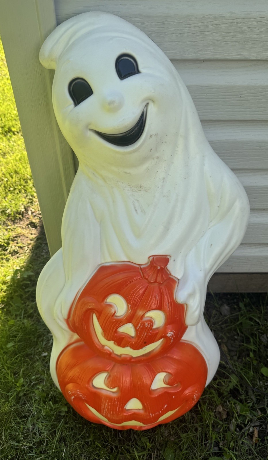 Vintage 1997 Ghost 👻 & Pumpkin🎃Halloween blow mold w/light cord•Grand Venture