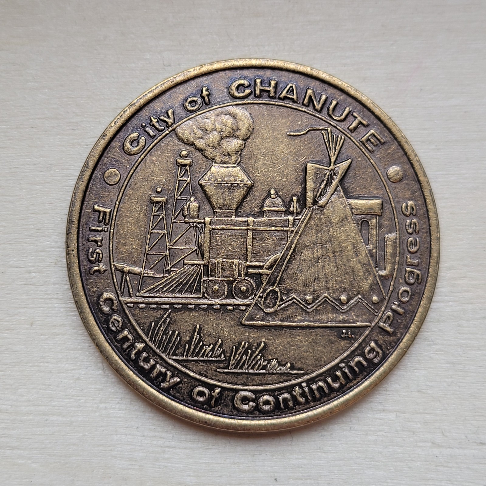 Chanute Kansas First Century Of Continuing Progress 1973 Commemorative Token