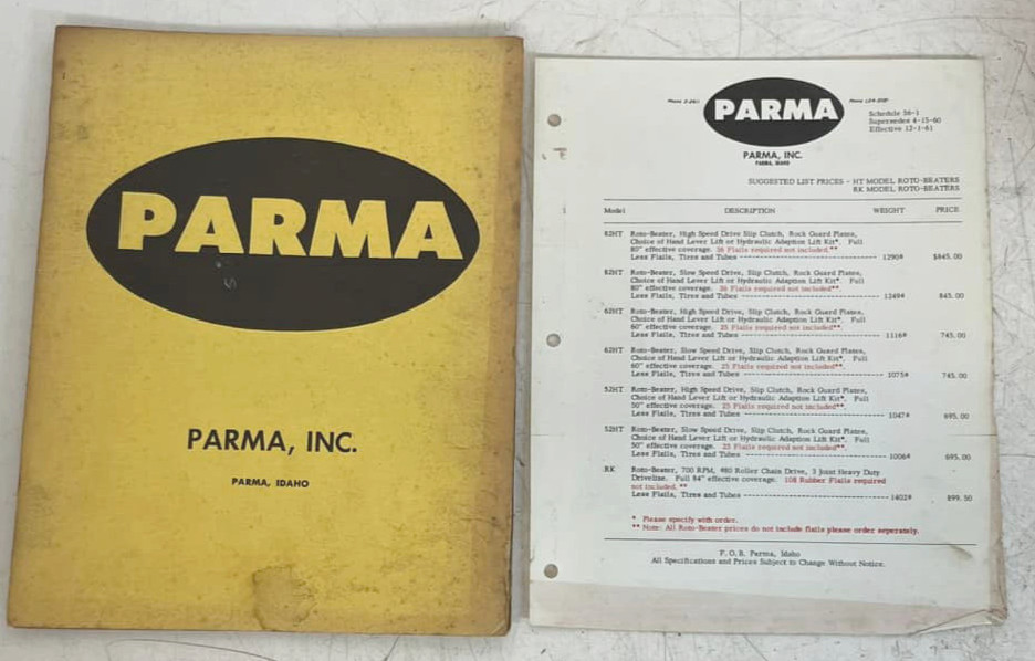 Vtg Parma Olson All-Purpose Roto-Beater Flailing Machine Manual Brochure Folder