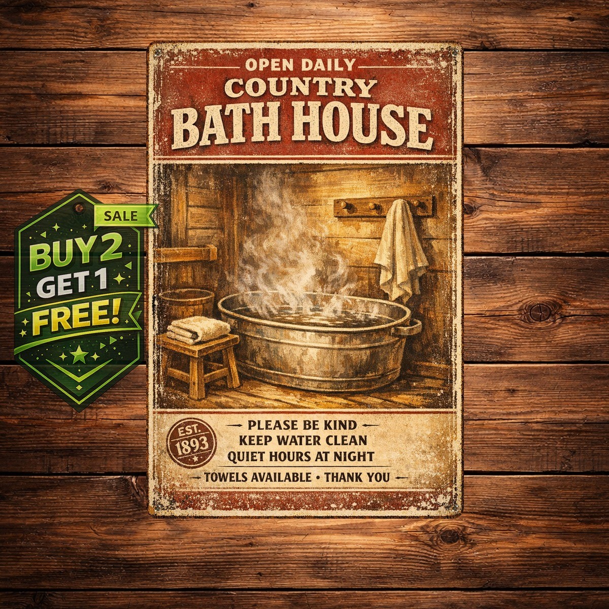 Hot Baths Country Western Sexy Cowgirl Wall Decor Metal Sign 8x12