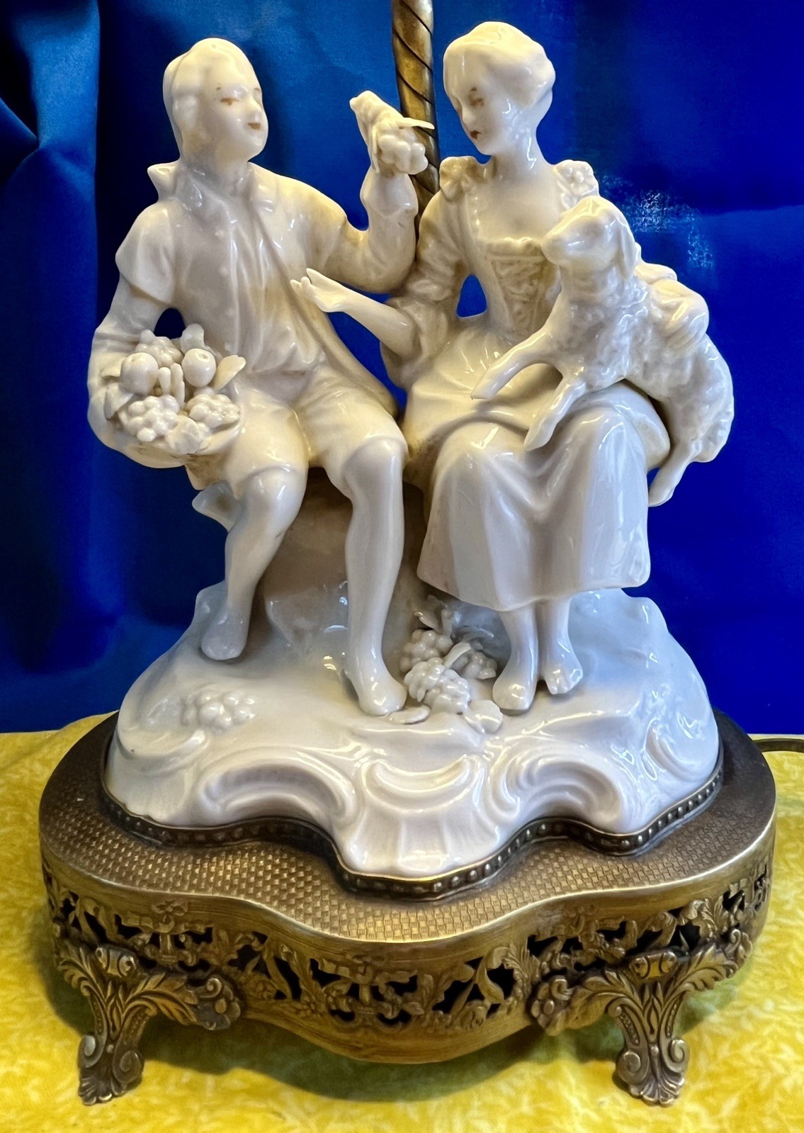 Antique Ernst Bohne Sohne Germany Crown N Porcelain Figural Table Lamp Pastoral
