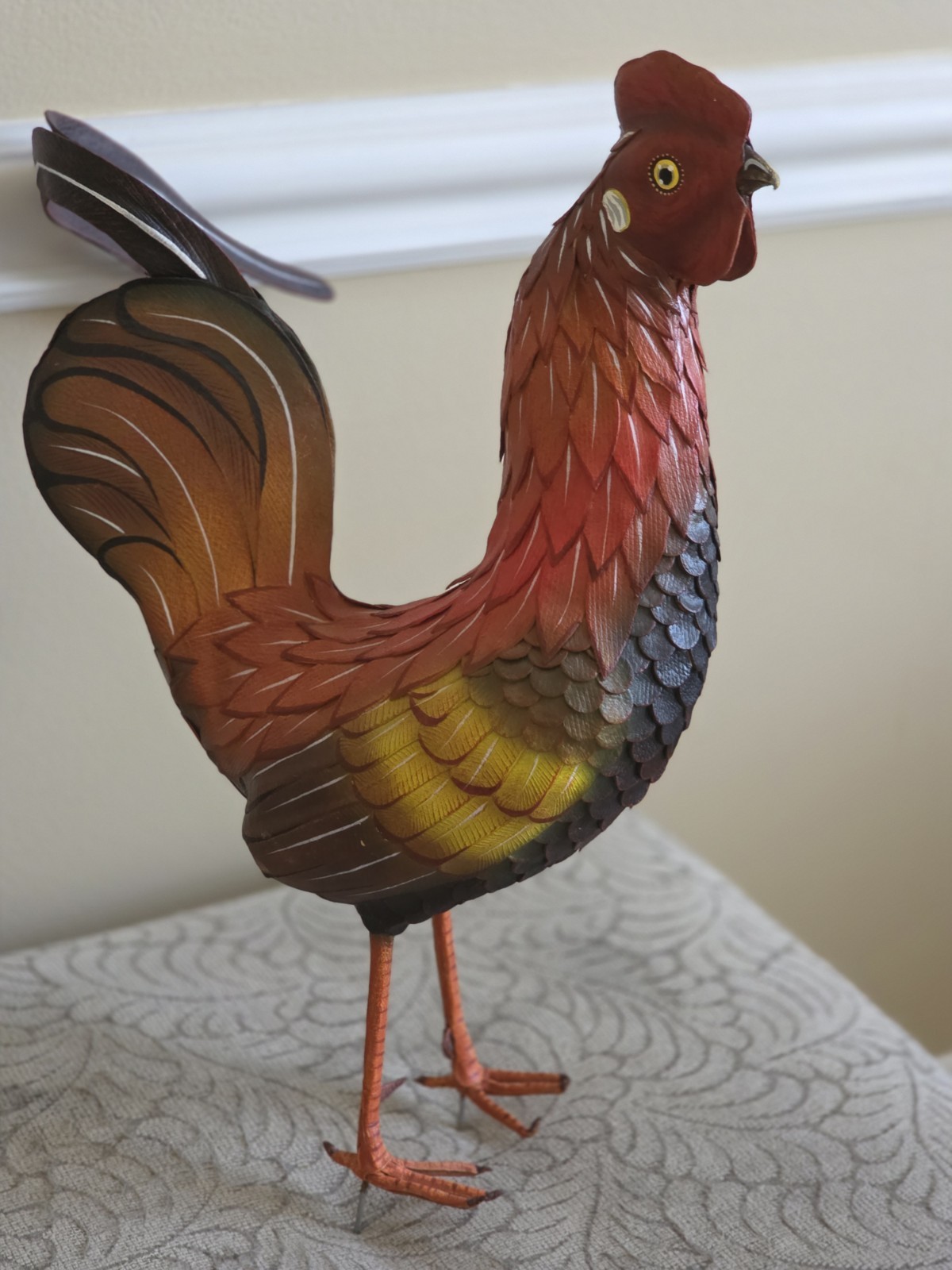 Vtg Handcrafted Leather Rooster Figurine 19\