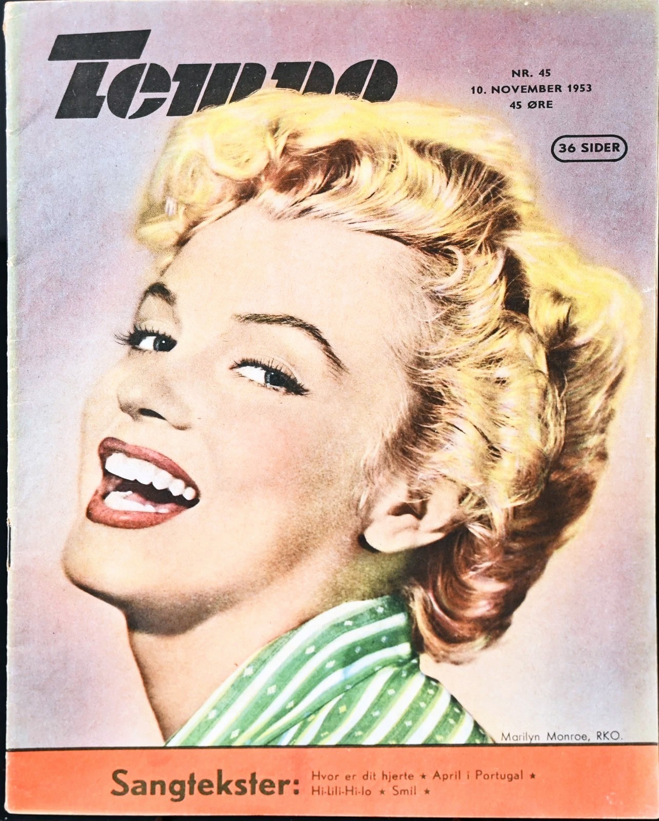 1953 Marilyn Monroe TEMPO Denmark Magazine No 45 Vintage Danish Hollywood Pin Up