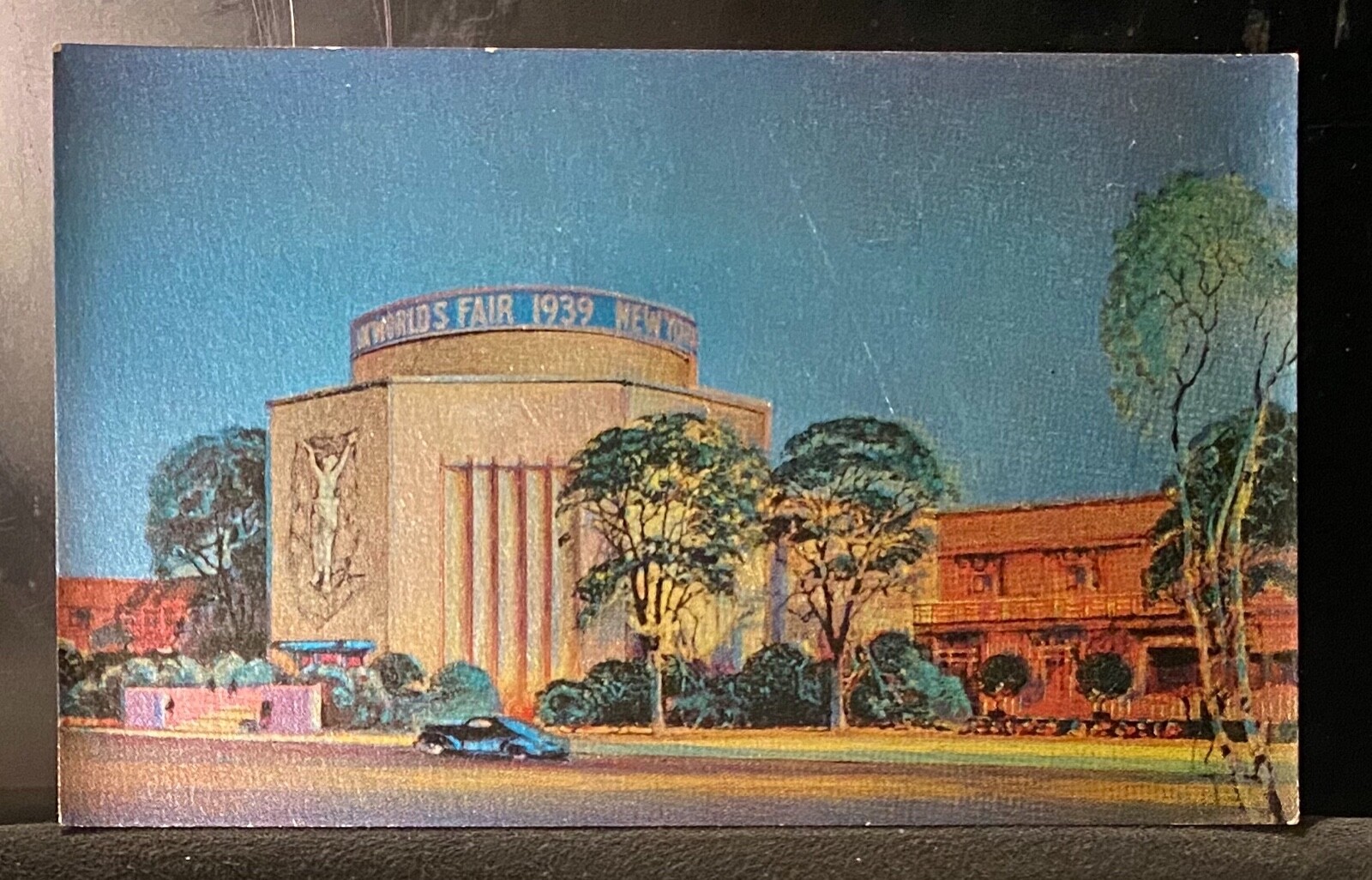 1939 NY World’s Fair Metalite Postcard ~ Administration Building Auto In Front 1939 NY World’s Fair Metalite Postcard ~ Administration Building Auto In Front