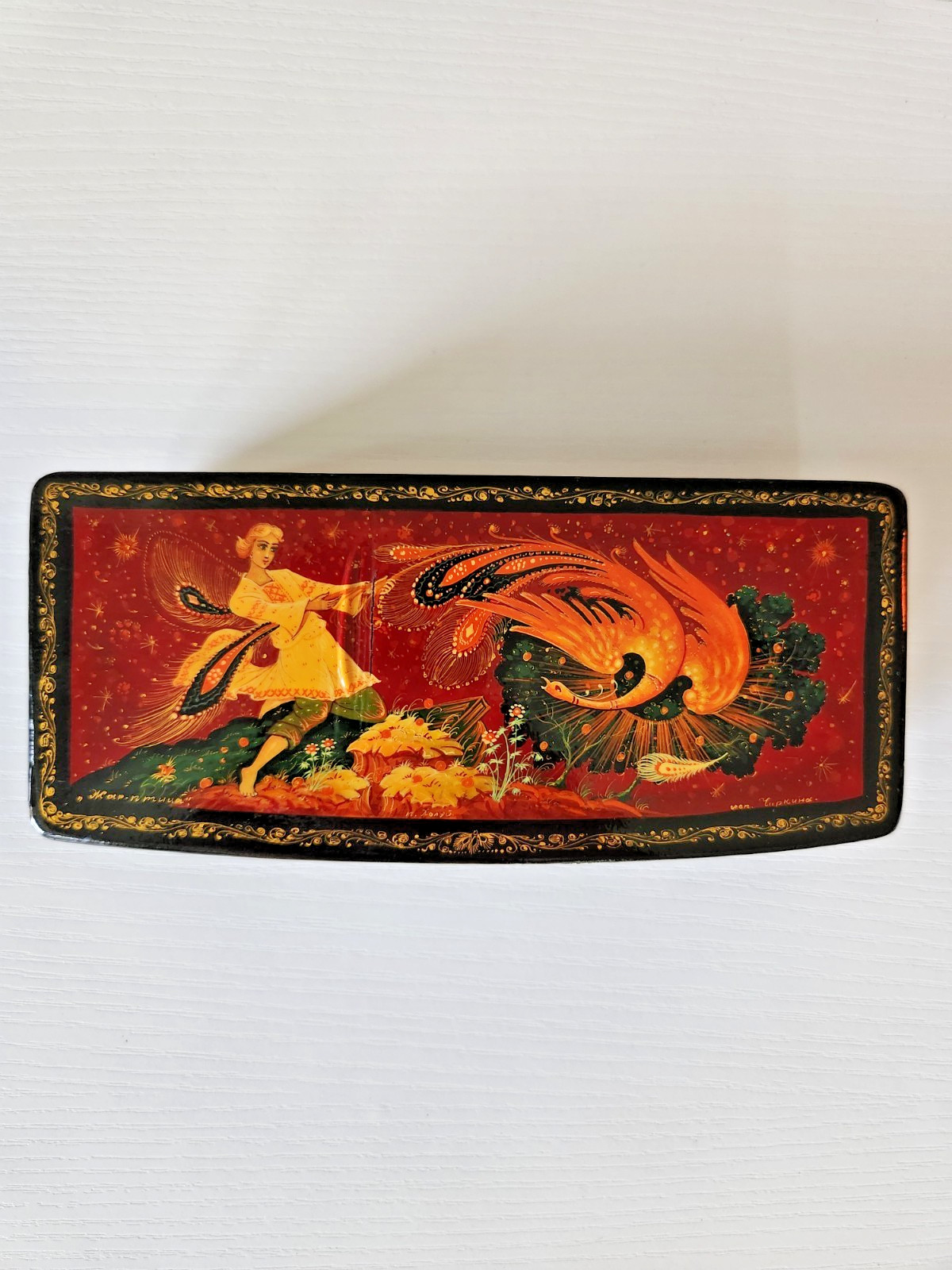 Vintage USSR Kholui Lacquer Box Firebird Zhar Ptitsa Hand Painted 1985