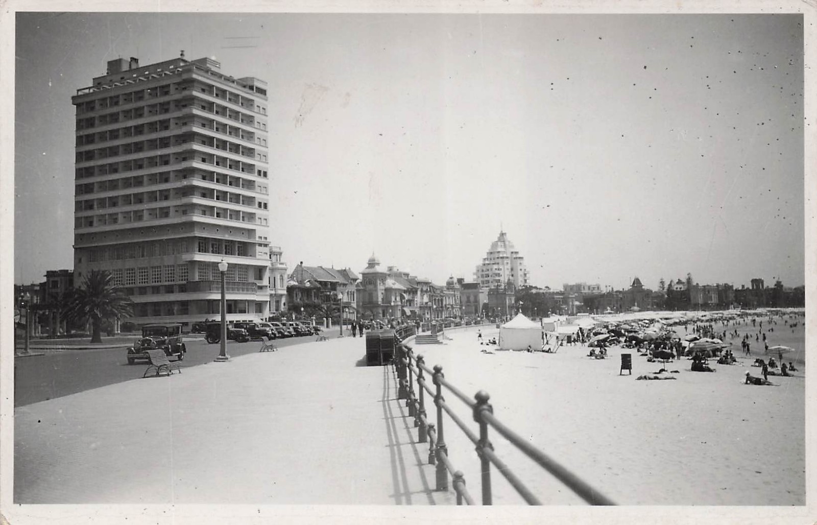 RPPC Montevideo Uruguay Rambla Hotel Pocitos Beach Photo Vtg Postcard 14A