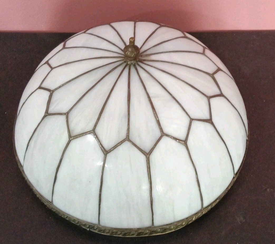 Gorgeous Antique Tiffany Style White Slag Glass Hanging Ceiling Lighting Dome